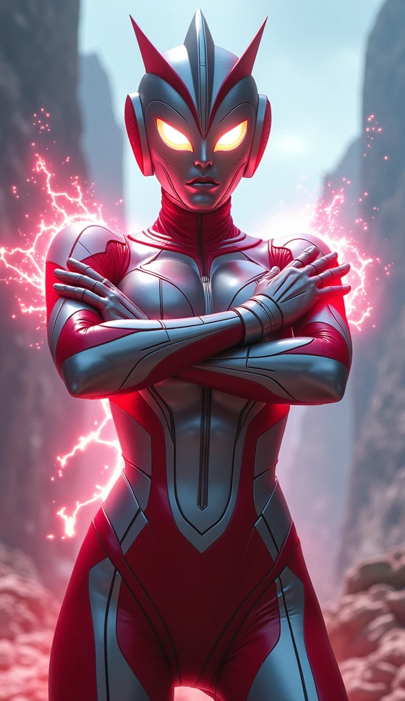 Female Ultraman Specium ray pose cross your arms, stretch your palm ...