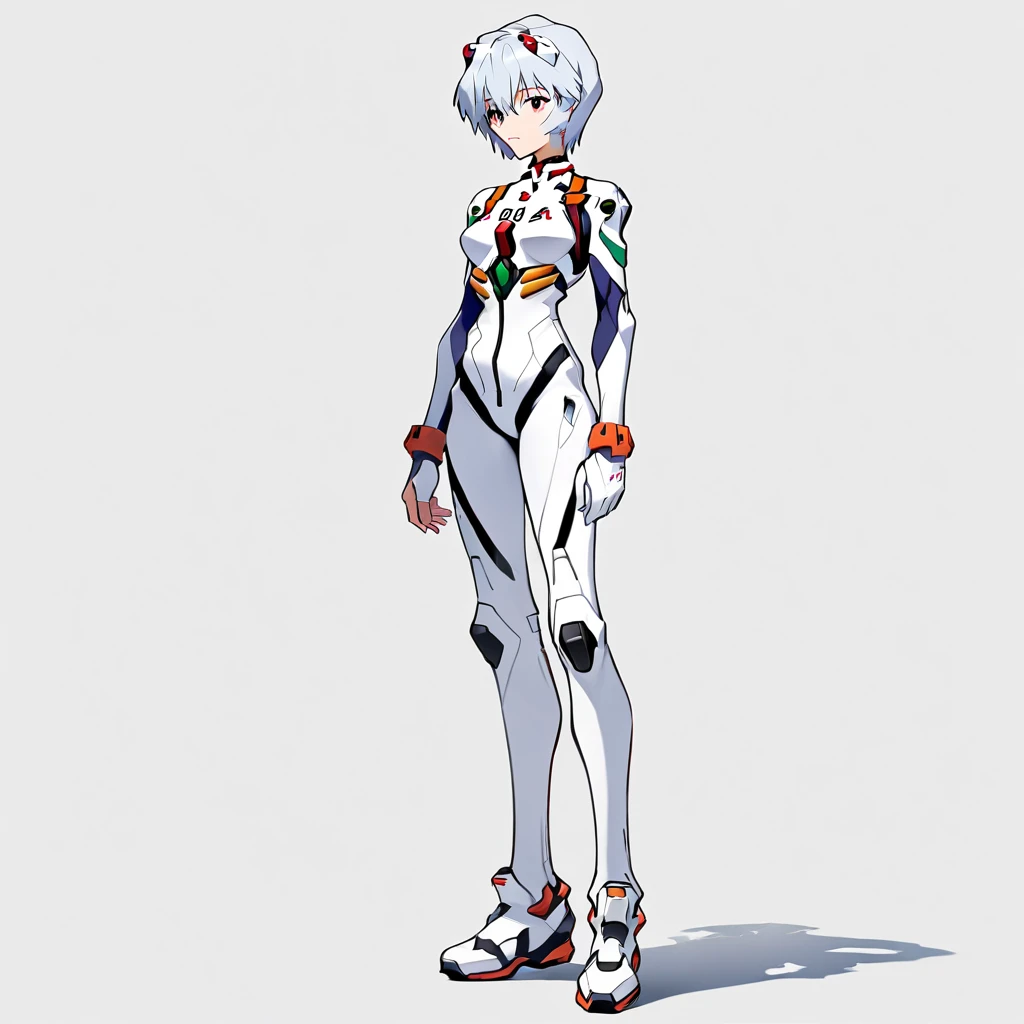 Rei Ayanami, Neon Genesis Evangelion, solo, full body, standing posture, simple background