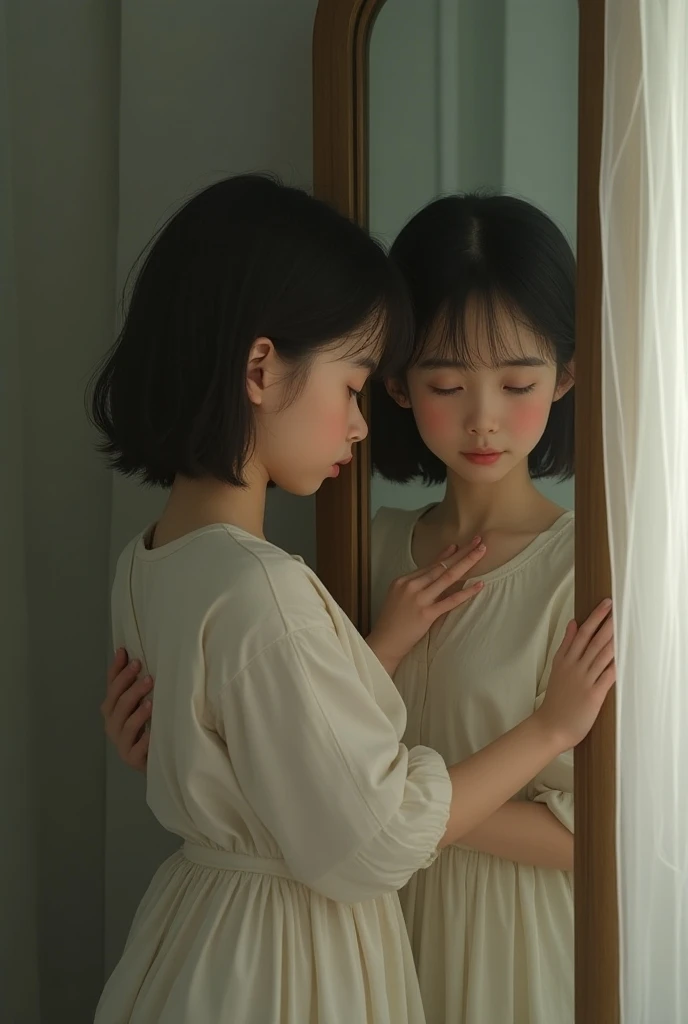 A male boy and a female girl separated in half by a mirror