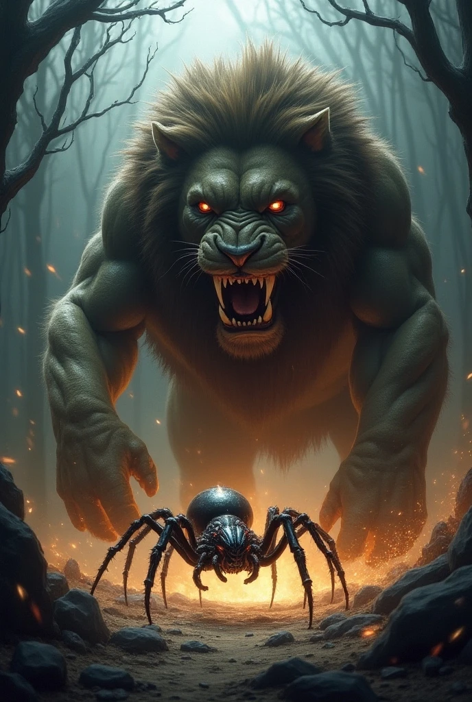 Giant rat with zombie flesh and bone wearing a teleport device shooting lazer out of mouth vs a giant baby spider wearing a fire shooting device shooting string