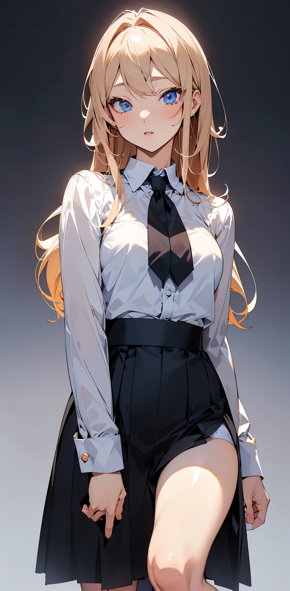 (masterpiece:1.2, top-quality), (realistic, photorealistic:1.4), beautiful illustration, (natural side lighting, movie lighting), ,
looking at viewer, 1 girl, , high school girl, perfect face, cute and symmetrical face, shiny skin,
(short hair:1.5, curly hair:1.5, ((very long back hair)), light brown hair), crossed bangs, brown eyes, big eyes, slant eyes, long eye lasher, (large breasts, curvy waist, big ass), glamour,
beautiful hair, beautiful face, beautiful detailed eyes, beautiful clavicle, beautiful body, beautiful chest, beautiful thigh, beautiful legs, beautiful fingers,
((overly long sleeve black cardigan, white collared shirts, black pleated mini skirt), dark red bow tie),
(beautiful scenery), morning, (outdoors), walking, (lovely smile, upper eyes, parted lips),Masterpiece, top quality, super high definition, 32K, with one beautiful adult woman, female, platinum blonde, green eyes, slit, upturned eyes, mascara. Long hair, model-like, tall, beautiful, perfectly proportioned. Outside the window is a cityscape, the sky, and a bed, shirtless, bra on display.
Her legs are spread wide, and her tight skirt is peeling back to reveal her panties. Her breasts are medium sized and beautiful.
The woman's face is flushed bright red and she has a troubled smile on her face.