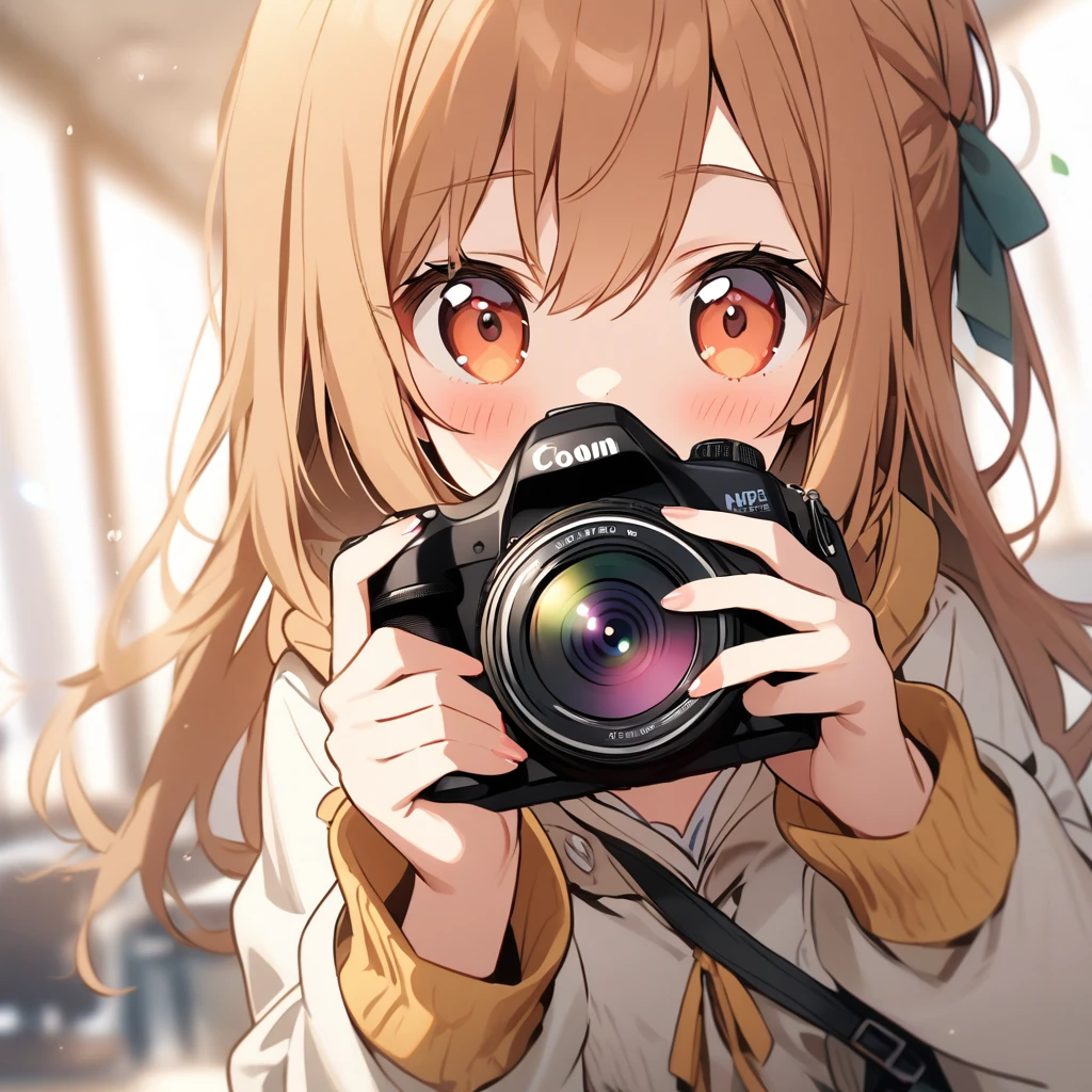 cute girl holding camera