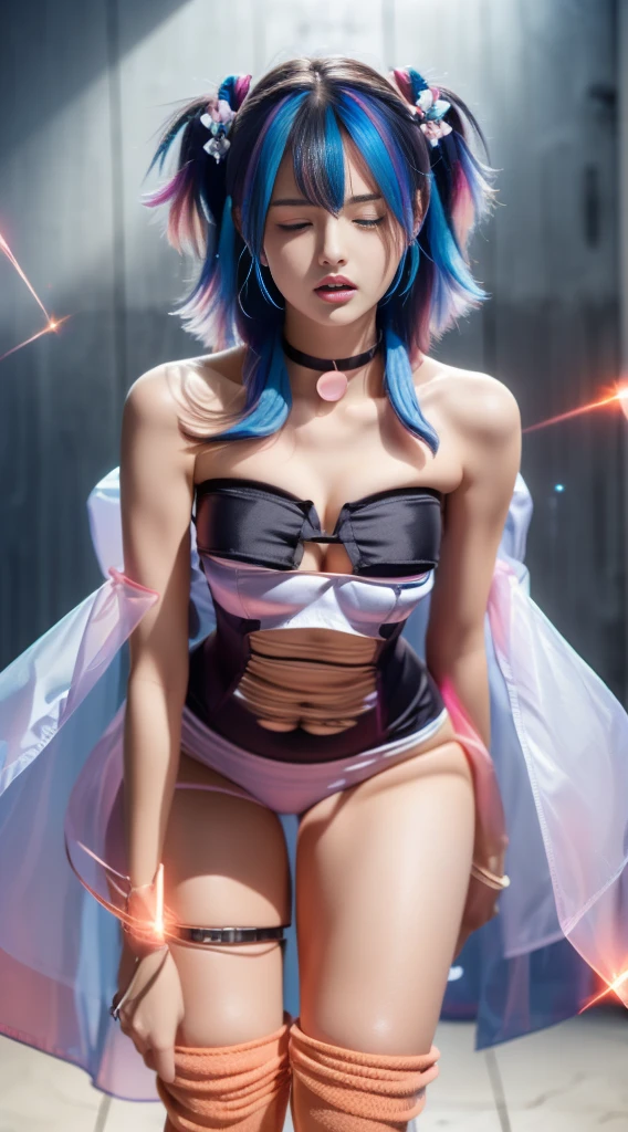 8K, Top Quality, Intricate Details, Ultra Detail, Ultra High Resolution, Masterpiece, view from above, Slender, Smile, (Makeup: 0.4), (Fluffy Blue Eyes: 1.21), blue Eyes, looking at viewer, ((full body)), 1girl, solo, 1 girl, (()), detail nipple, ((hard nipple )), feminine and sexy posture, ((tall)), (((fit body))), (((slim face))), sharp face, sharp eyes, (((sky blue hair, long hair, side bangs)) (detailed face), sharp face, small lips half open strawberry lips, pureerosfaceace_v1,
((evangelion suit )), detailed face, detailed breast, Beautiful girl with accentuated slender abs: 1.4, Six Pack Abs: 1.4, Bust Botox, Big, Perfect Body, detail leg, (Dark Night Background: 1.2)