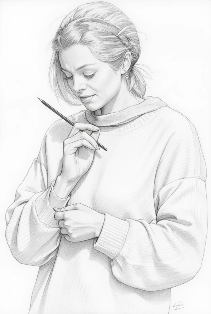 woman ,sweater, pencil drawing