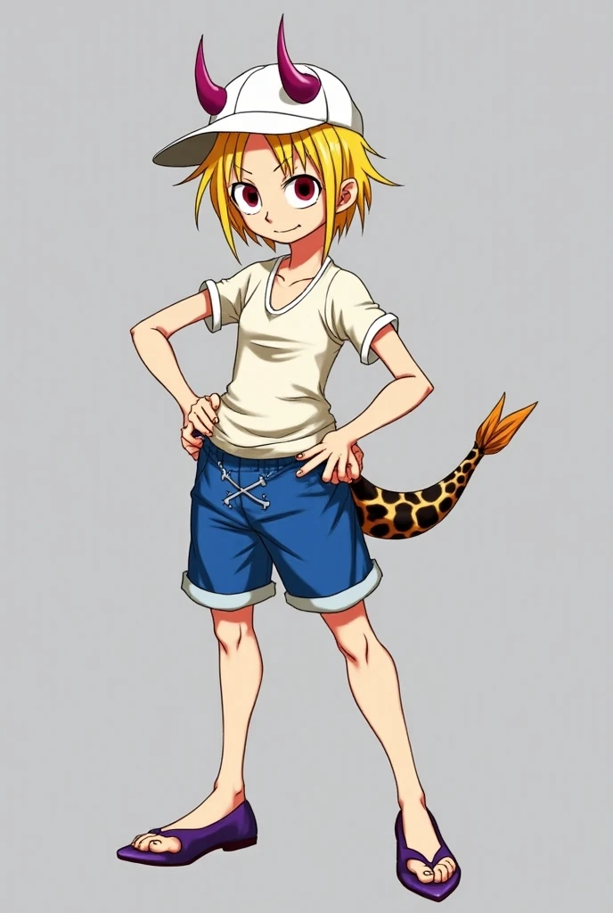 Half snake man with a downward facing snake tail, blond hair, tail the same color as his skin, anatomically correct and handsome in anime version