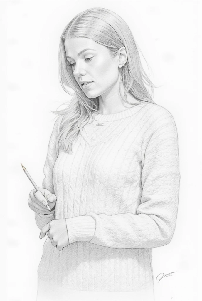 woman ,sweater, pencil drawing