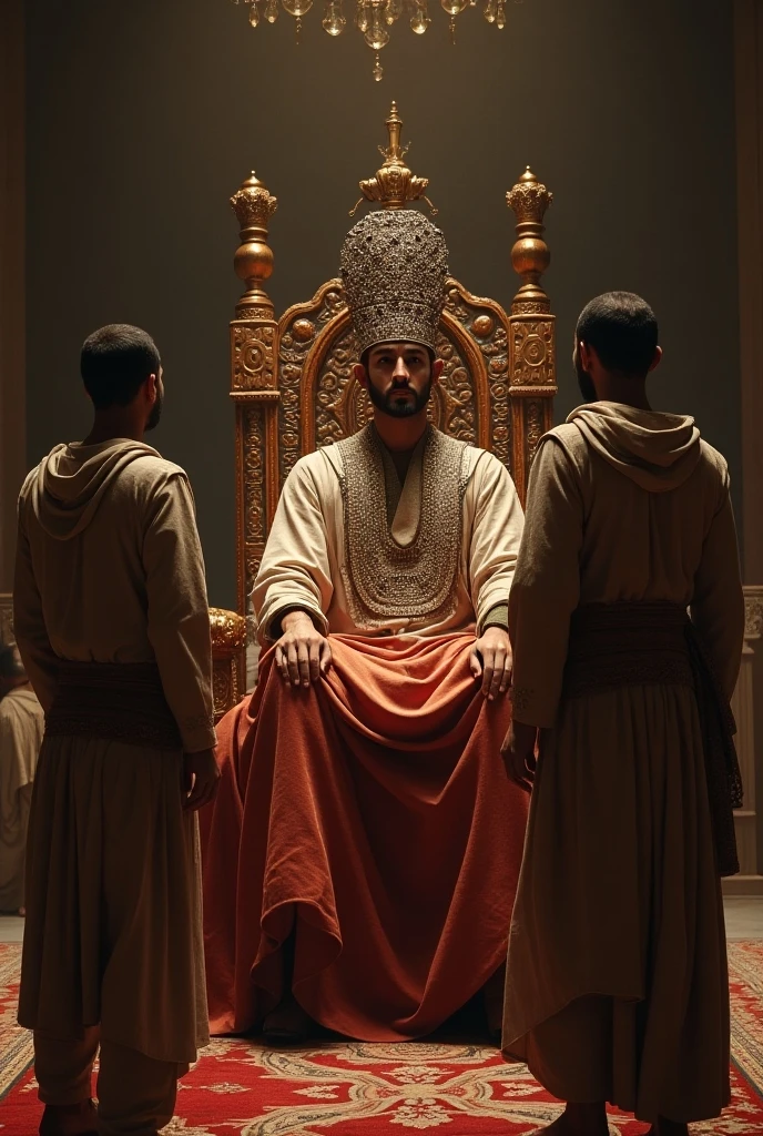 Boy sitting on a golden throne, who bears the name ABRAHAM on his crown, and their white dresses,and a rod in his hand.