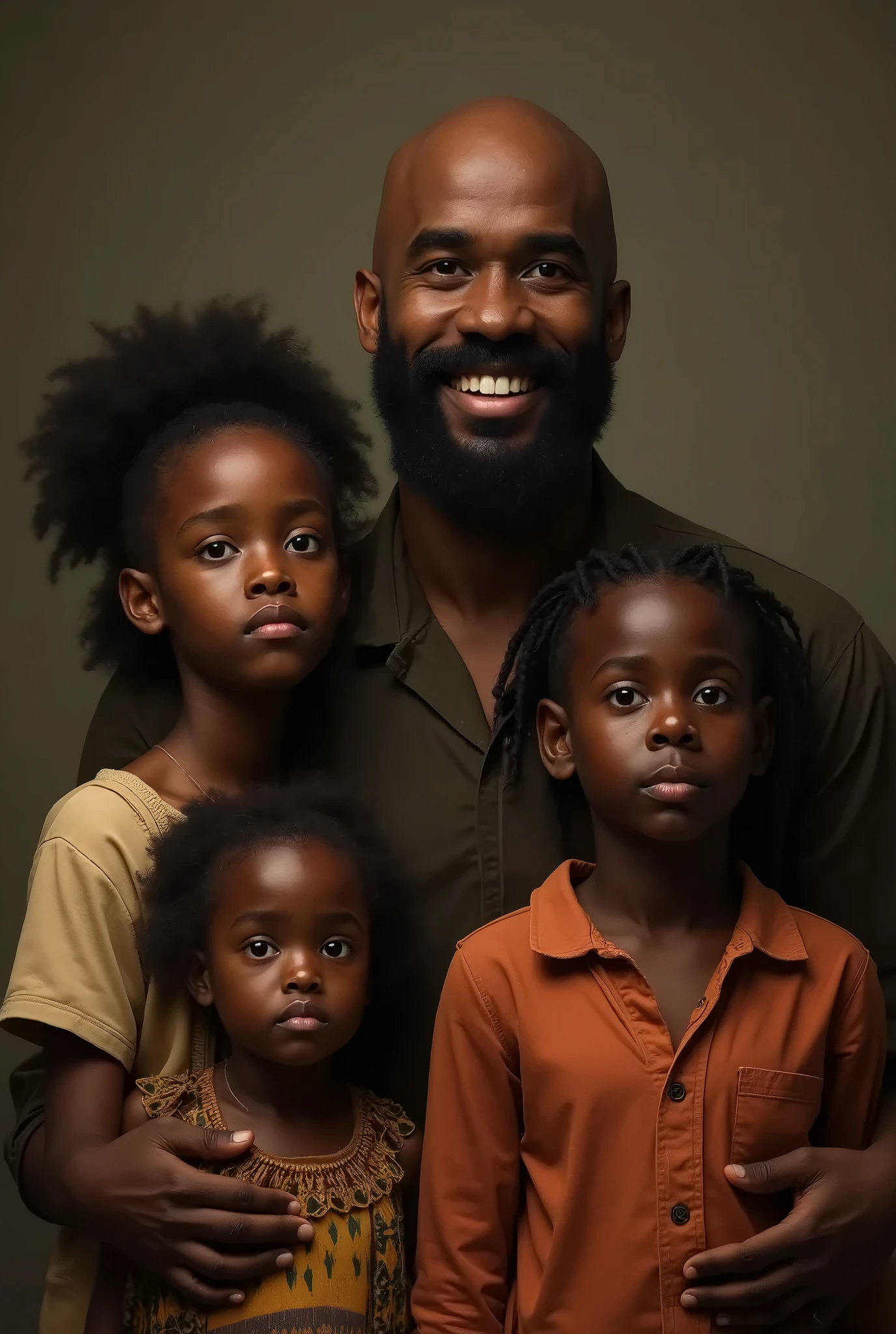 Dark-skinned dad with his five children, four boys and one girl