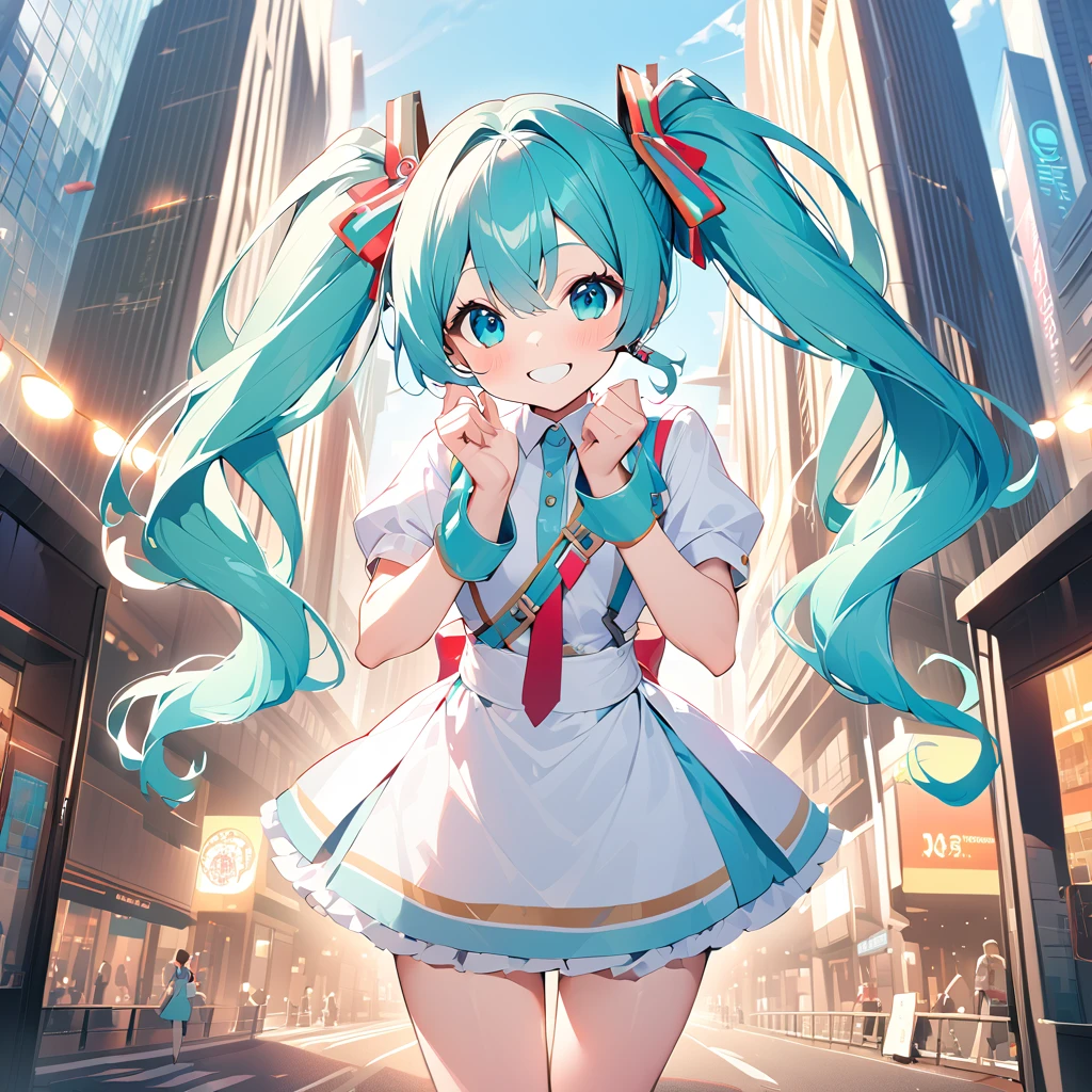 (one girl)、Cat ear、In the middle of the city road、ponytail woman、Light blue hair、Girl flying in the sky
