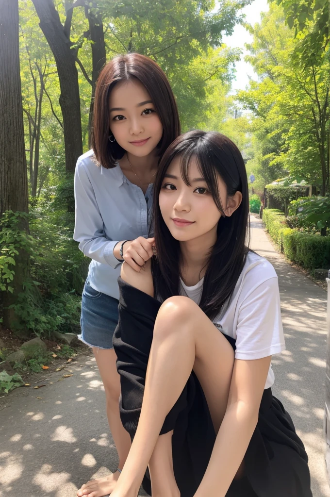 (超高分辨率,RAW photogr,realisticlying,tmasterpiece,best qualtiy:1.4),Complicated details,2 20 year old Korean girl,Wear a loose black T-shirt and skinny jeans,Stand on the grass and take pictures,hugs,Intimate relationships,Detailed meadow,A sweet smile on a small face,Ultra-realistic facial details,The face and skin are pink and white, and luminous,Playful and coquettish pose,The calves are straight and slender:1.2,Wear high-end brand sneakers:1.0,eventide:0.3,Broad lighting,naturalshadow:1.0,超高分辨率,taking a full body photo:1.8 --auto