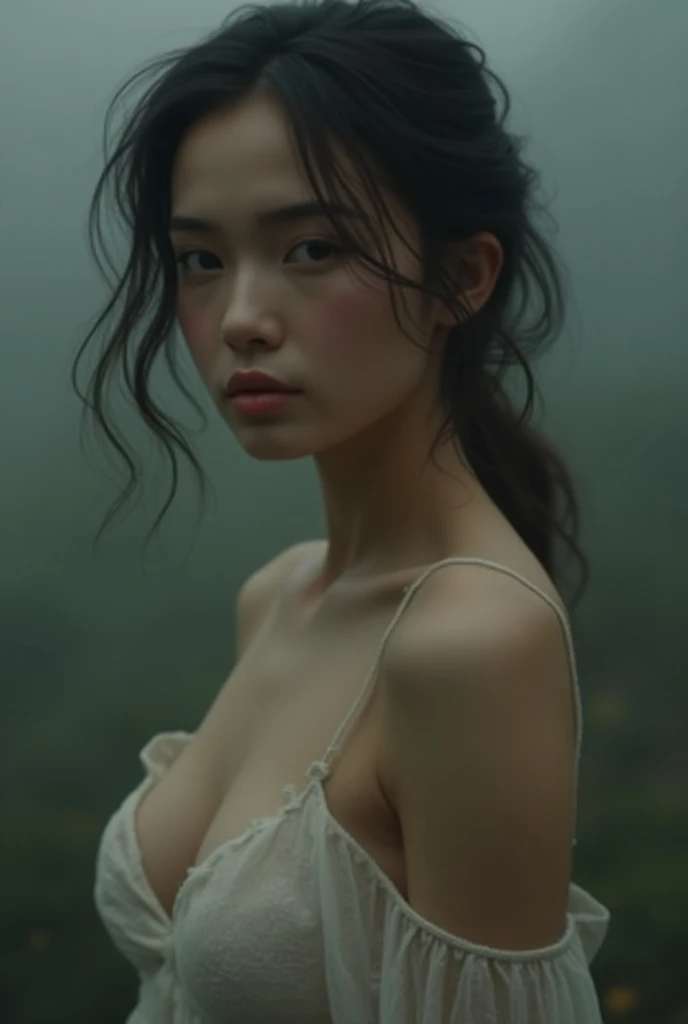  Chinese girl, bare feet, dramatic lighting, highest quality, movie stills, (face very similar to Li Bingbing, big eyes, very beautiful, healthy female body, (ragged), (long black hair, messy) perfect face , looking at the viewer, (skin detail) , [Muscle], ((Dirty)), (Mud), (Storm Cloud: 0.7), (Sunny: 0.6), Dark, Natural Light, (Direct Light: 0.4), 8mm Film grain, using Sony a9 II, 24mm lens, F/2.8 aperture, deep focus, (original), 8k