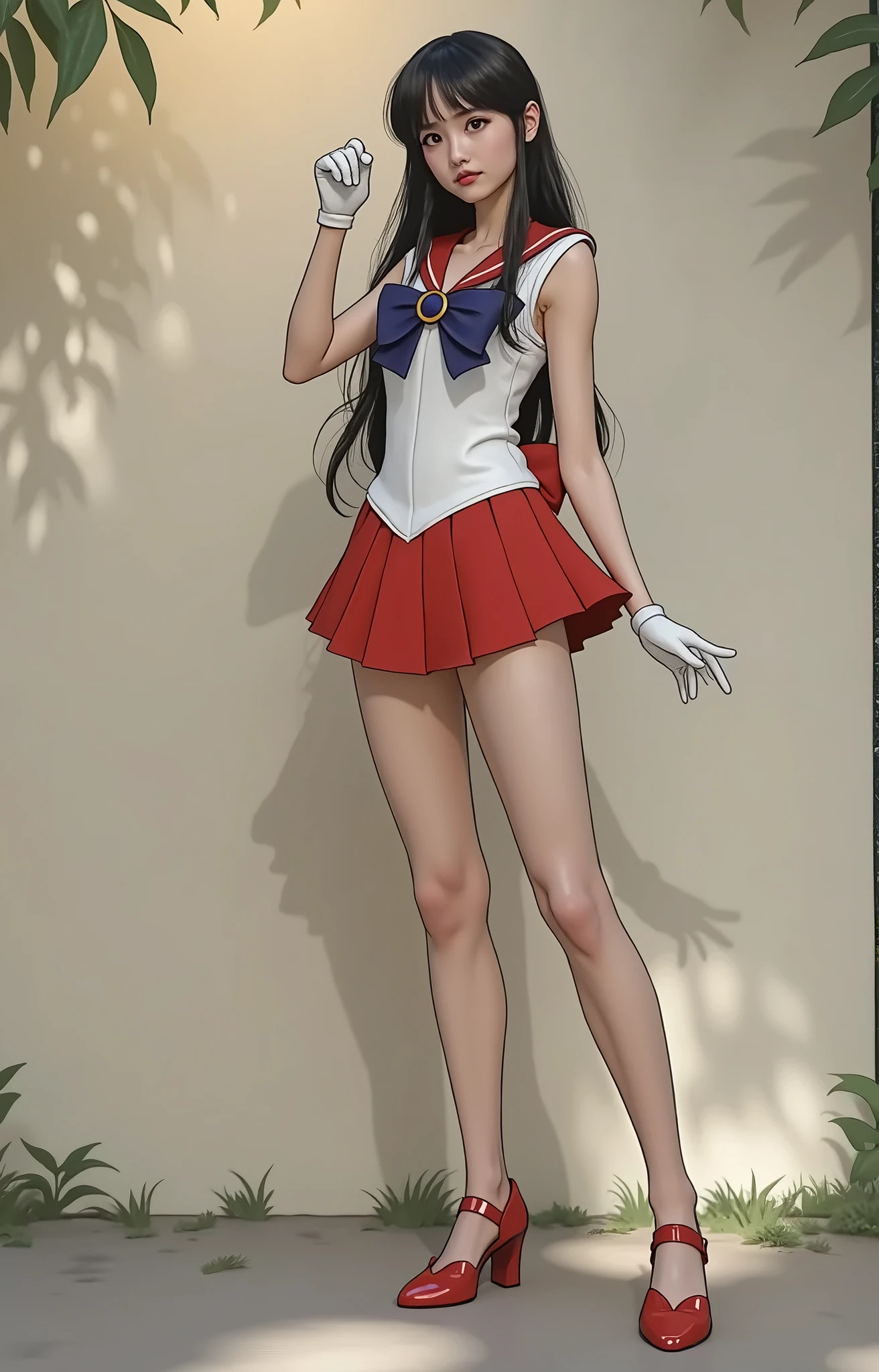 (((Sailor Mars))), Black long hair, Red elbow pads　White long gloves, (Sailor Warriors　Sailor Warriorsのコスチューム:1.479), (The leotard is white:1.7), The collar and chest ribbon of the sailor uniform are red., The thin fabric of the costume clings to the skin, 1Female junior high school students, (blush　Patience face), ((Slender figure　Beautiful Skin)), Highest quality, High resolution, masterpiece, (Beautiful vagina　Beautiful clitoris), (With a 30-year-old black mafia man, penis:1.4), Complete limbs, (Mating press:1.2), ((((penis enters vagina)))), (Beautiful crotch), A beautiful girl spreads her legs., ((Binding, Restrained by rope:1.4)), Sailor Warriors fuck a guy fully clothed, (((Very cute small face)))