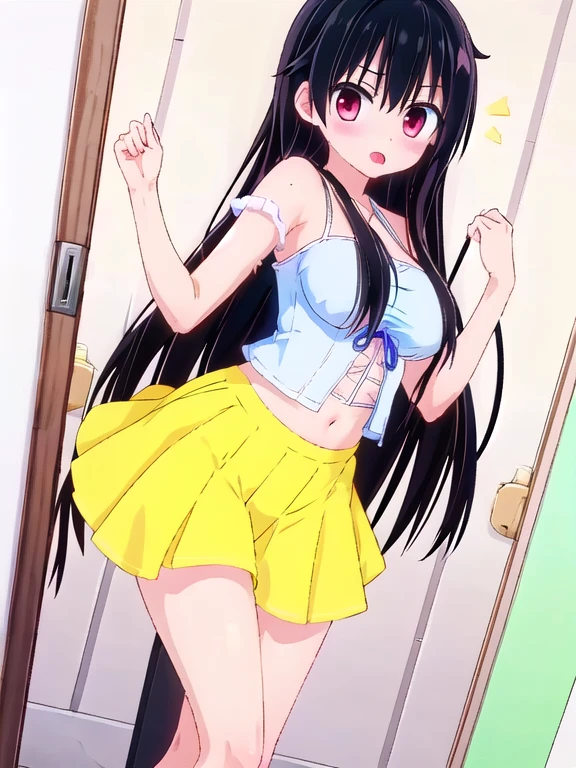 top-quality、masterpiece、1girl in、lightsmile、looking at the viewers、城市、random hair style, cowboy shot、(((shirt lift and bra)))、 Looking Up, View from below, (((lare breasts))), (((Panties))), (((Blushing and crying))), (((Half close your eyes))), (((clenching teeth)))