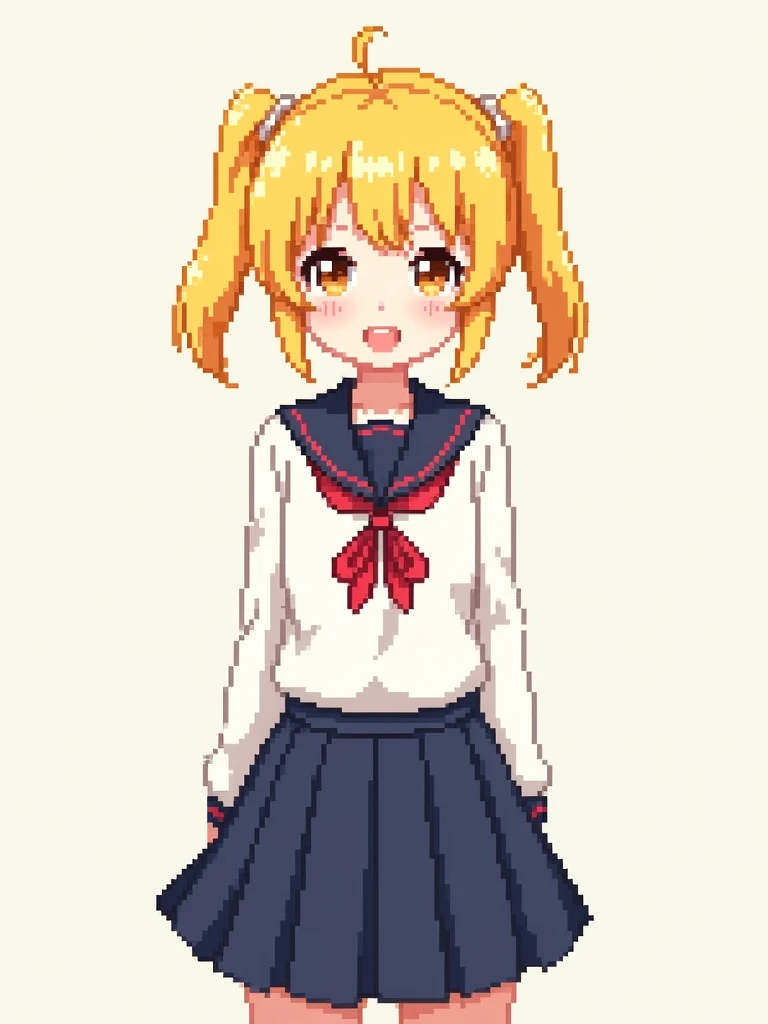 visual novel sprite, Doi Doki Literature Club, pixel , Girl with yellow hair, в школьной форме  Doi Doki Literature Club.