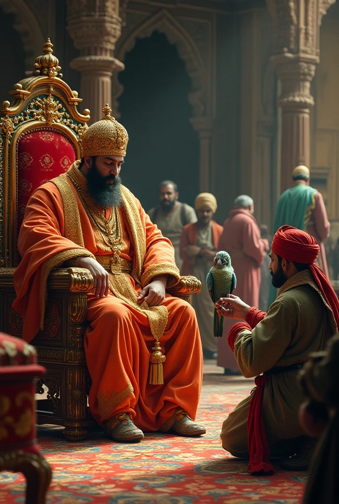 Ancient indian king agreeing to 3 men