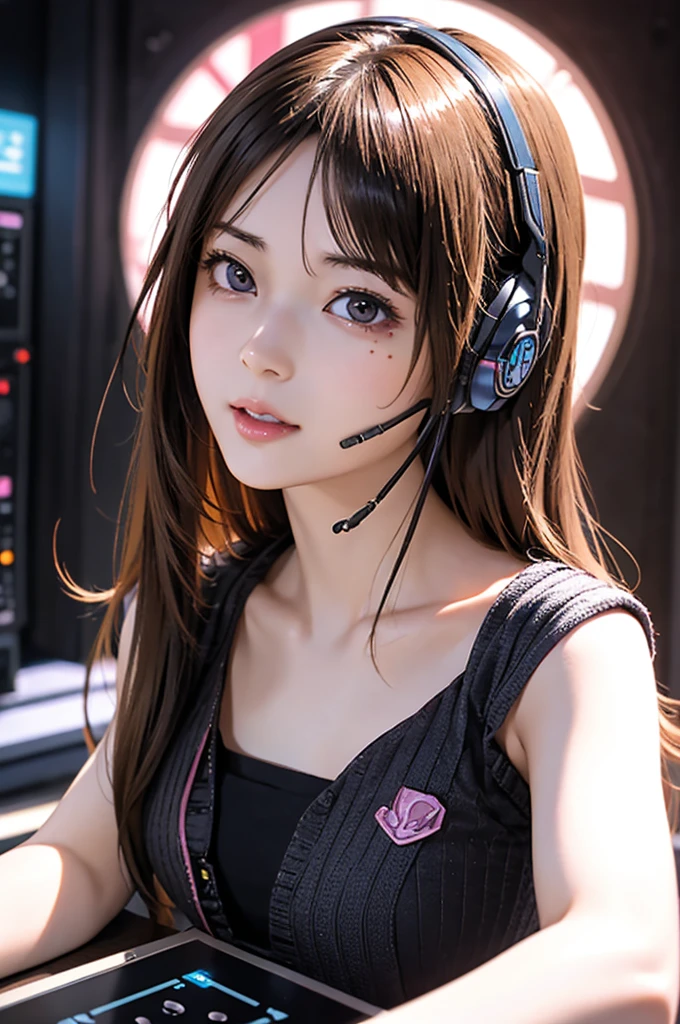 highest quality、8K masterpiece、超A high resolution、(Photoreal:1.3)、RAW photo、1 girl、silver hair、braided twin tails、glowing skin、1 Super Beautiful College Girl、((Ultra realistic details))、portrait、global illumination、Shadow、octane rendering、8k、super sharp、very intricate details、realistic light、Trends in CG society、beautiful eyes、blue shining eyes、towards the camera、headset、Completely naked、(hard erect nipples:1.4), (nipples facing upwards:1.4)、headset、cyberpunk interior,