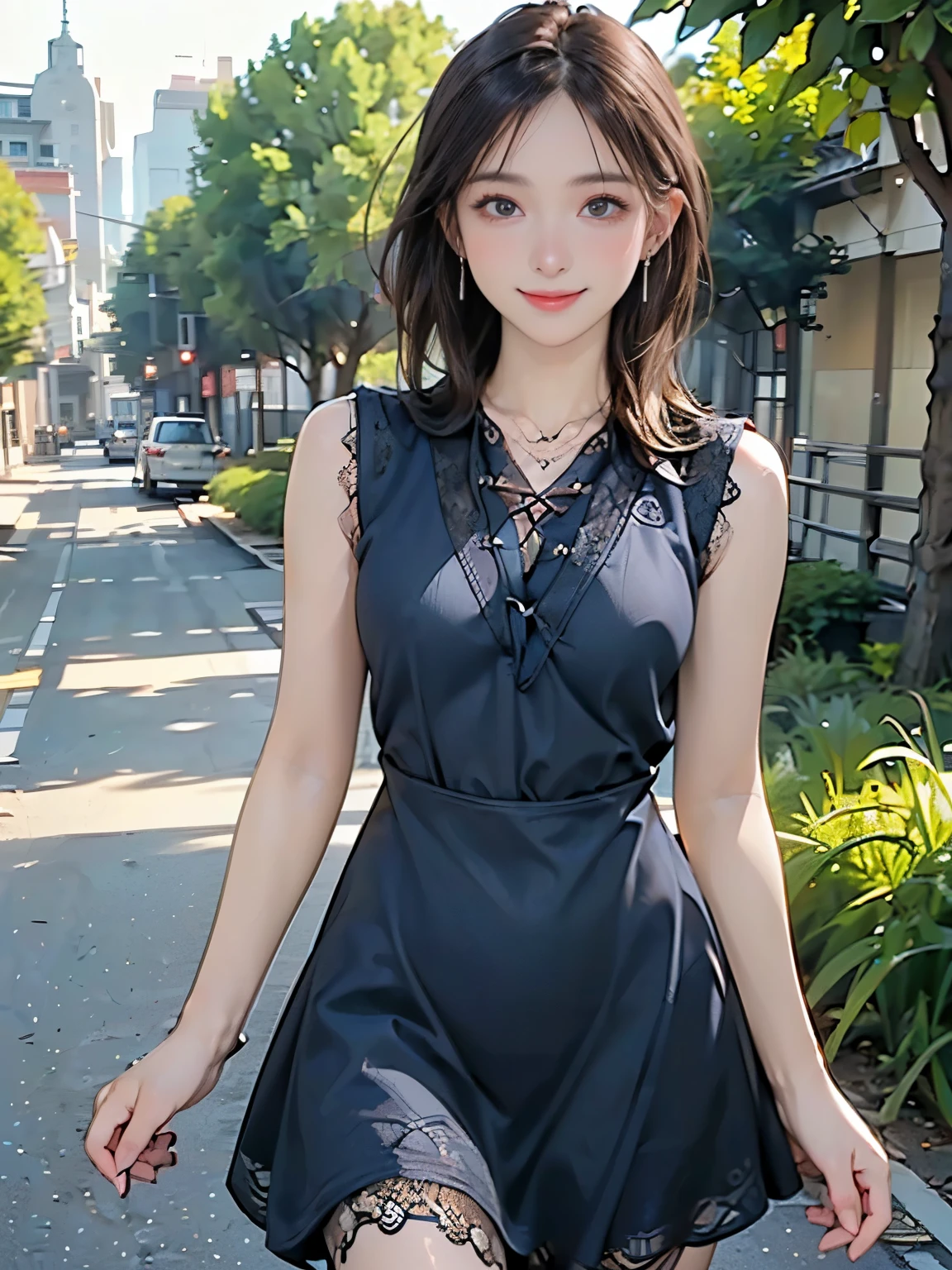 ((of the highest quality, 8K, masutepiece: 1.3, Raw photo)), Sharp Focus: 1.2, (1 AESPA Girl :1.1), Solo, (Realistic, Photorealistic: 1.37), (Face Focus: 1.1), Cute face, hyperdetailed face, short messy hair, Small Smile, small breasts, flat chest, full nude, Off-the-shoulder chiffon dress, standing show panties, (night bar: 1.1), flower, iris