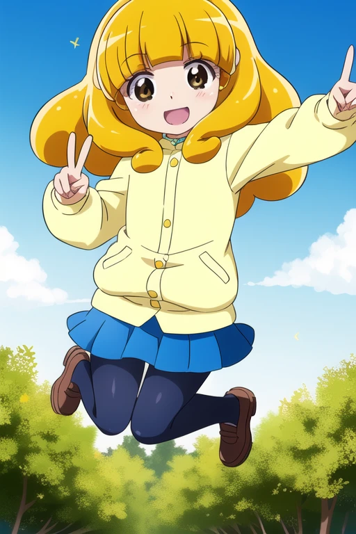 Masterpiece，Yayoi Kise,Jump up into the sky,With a cute smile，Peace sign