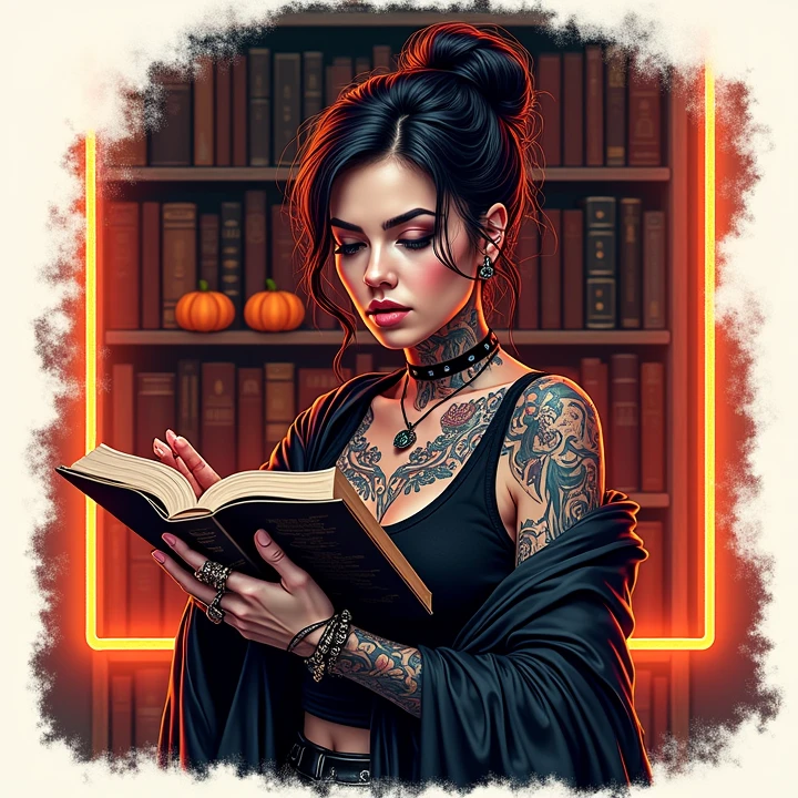 Masterpiece Megan Fox dressed as a sexy priest holding an old book with symbols of witchcraft on left hand , a tight white blouse with a cape that covers her shoulders, showing a beautiful cleavage, closed mouth, with a beautiful body and beautiful legs with tattoos, a beautiful foot in high heels, blue lipstick, seductive mouth showing navel, perfect face, ultra detailed image, beautiful belly, full body, looking for horizon.