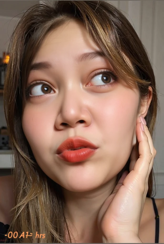 Nude, ((details of a very beautiful face:1.4)), ((Ultra-realistic最high quality))16k resolution, ((photo realistic:1.55)), (1girl:1.4) 21years old、fashion supermodel、cinematic lighting, (Increase quality:1.2), (best quality real texture skin:1.2), (ultra detailed eyes:1.2)), pink_makeup:1.25, long_blue_eyeliner:1.2, (red_lipstick:1.32), ((brown_eyes:1.35)) perfect dark_eyeshadows:1.3, ((matte skin:1.45))、 a vaginal_chrome(_big_dildo_), sticking out of her vagina:1.23)))、 ((opened uterus)), ((exposed naked uterus)),
