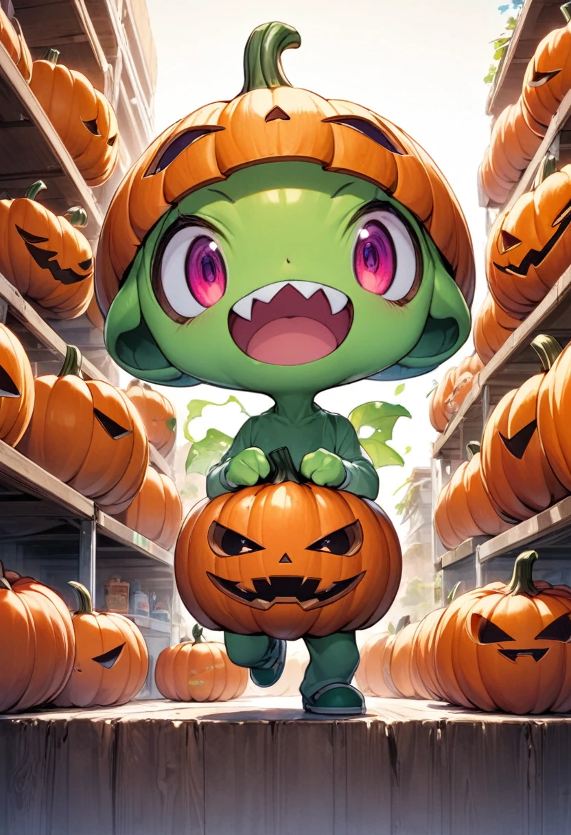  mascot character, pumpkin-shaped alien , comical touch