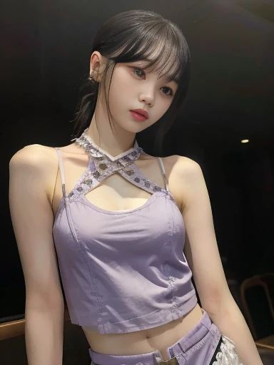 (Best Quality, 16k),Beautiful teenage girl , (Detailed skin, Sweet Dress), (Long Hair:1.3, Short bangs),(Mysterious lighting ), 16K film-like , adorned in a delicate clothes,with long flowing hair and Short bangs. The Detailed skin is meticulously depicted in high resolution, The scene is wrapped in a mysterious atmosphere , creates a mysterious atmosphere under enchanting lighting , flat chest,Thin legs,Slim body,Small waist,Small waist, High Resolution ,  entrance slightly in a cafe in the city, High Resolution , masterpiece, accurate, Best Quality, Ultra high definition,  very detailed,  textured skin, Dream environment ,(( ponytail)),Unreal Background,Purple Mist, thin cotton fabric underwear,extra fine shoulder straps ,No makeup,No makeup,High quality photos,Solemn expression,Suspicious expression ,Suspicious look, expression trying to act carefully ,(目の周囲はNo makeup),Gaze, I came to the futuristic city in my dreams,Thin eyebrows, background futuristic building in the distance,