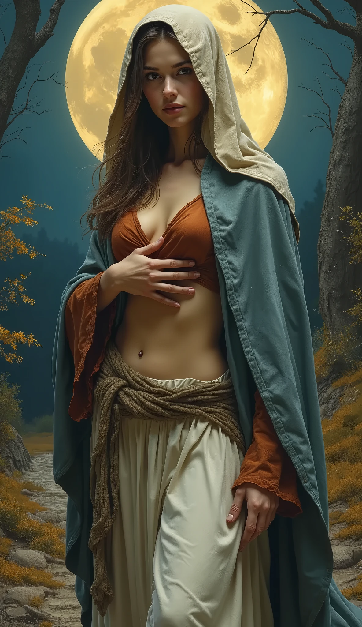 (Masterpiece, Top Quality, Best Quality, Official Art, Beauty and Aesthetics: 1.2), (1 Girl), Extreme Detail, (Fractal Art: 1.3), Colorful, Supreme Detail, Perfect Face, Upper Body, HDR, Prayer, (White Cloak Golden Lines: 1.2), Starry Sky, Shooting Star, Light Stripes, Surrealism.