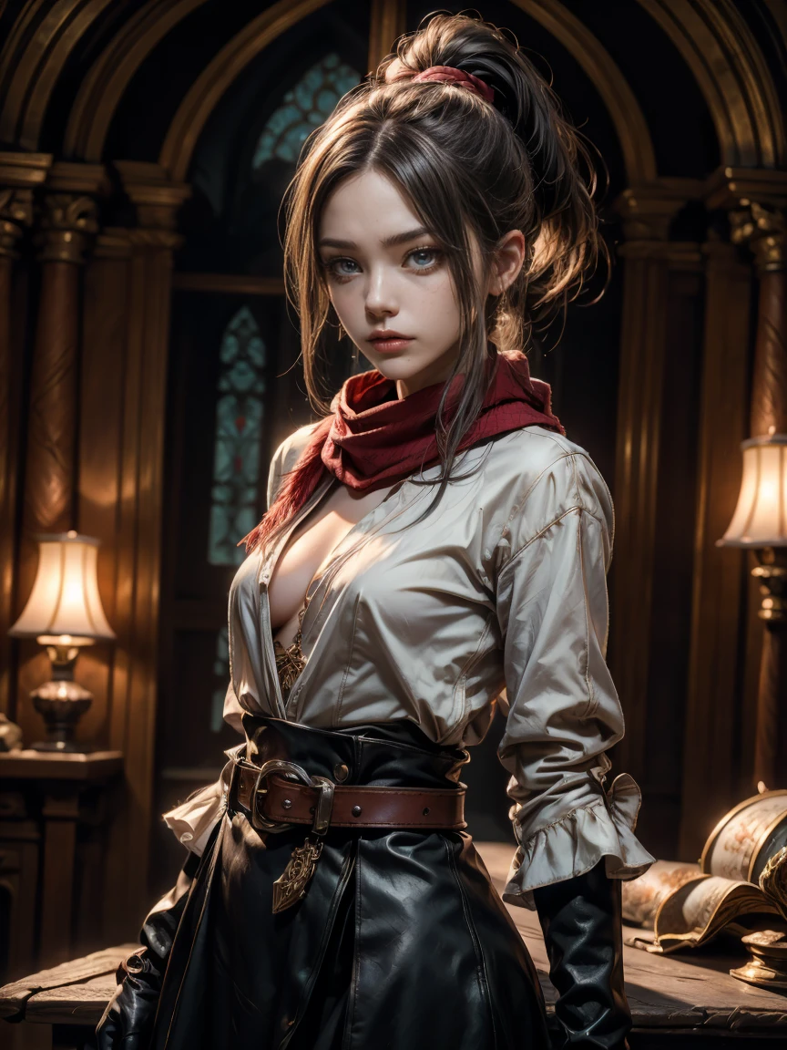 (masterpiece, best quality), intricate details,
1girl, <lora:mumei:0.8> nanashi mumei, shirt, corset, cleavage cutout, red skirt, single thighhigh, cloak, ribbon, ponytail, very long hair, hairclip, feathers, knife, belt, partially fingerless gloves,
<lora:more_details:0.5> <lora:add_detail:0.6> <lora:Elixir:0.5>