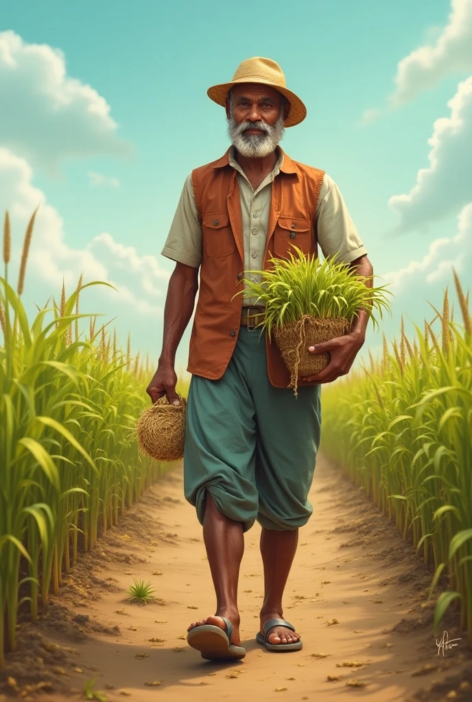 create a reinterpretation of the work “The Coffee Farmer” by Candido Portinari with an indigenous person.

