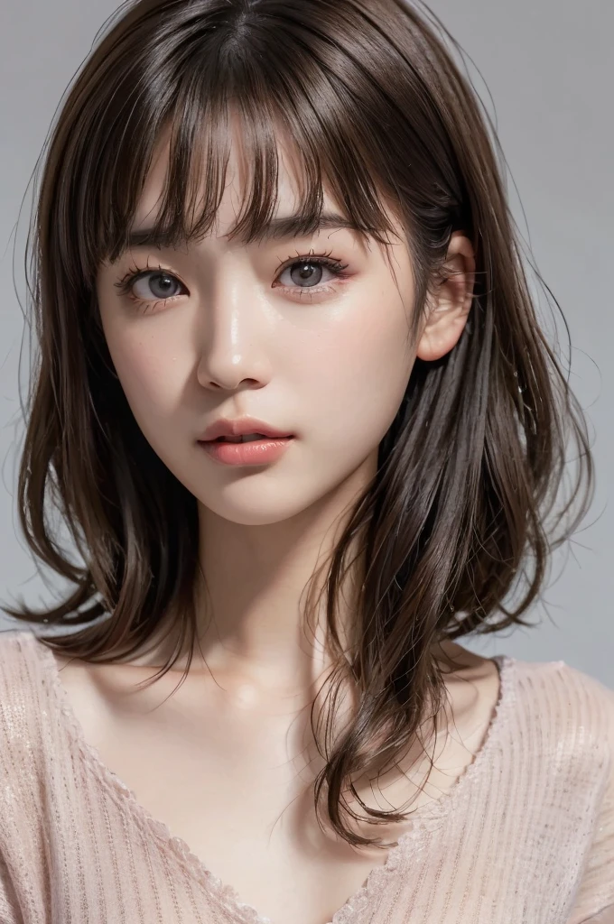 (Representative works:1.3)、(8K、photorealistic、RAW photo、Highest image quality:1.4)、(30 year old mature woman)、beautiful face、(realistic face)、(dark brown hair、short hair:1.3)、beautiful hairstyle、realistic eyes、beautiful detailed eyes、(realistic skin)、beautiful skin、(sweater)、lack of coordination、charm、ultra high resolution、Super realistic、High definition、golden ratio、cool pose、gray background