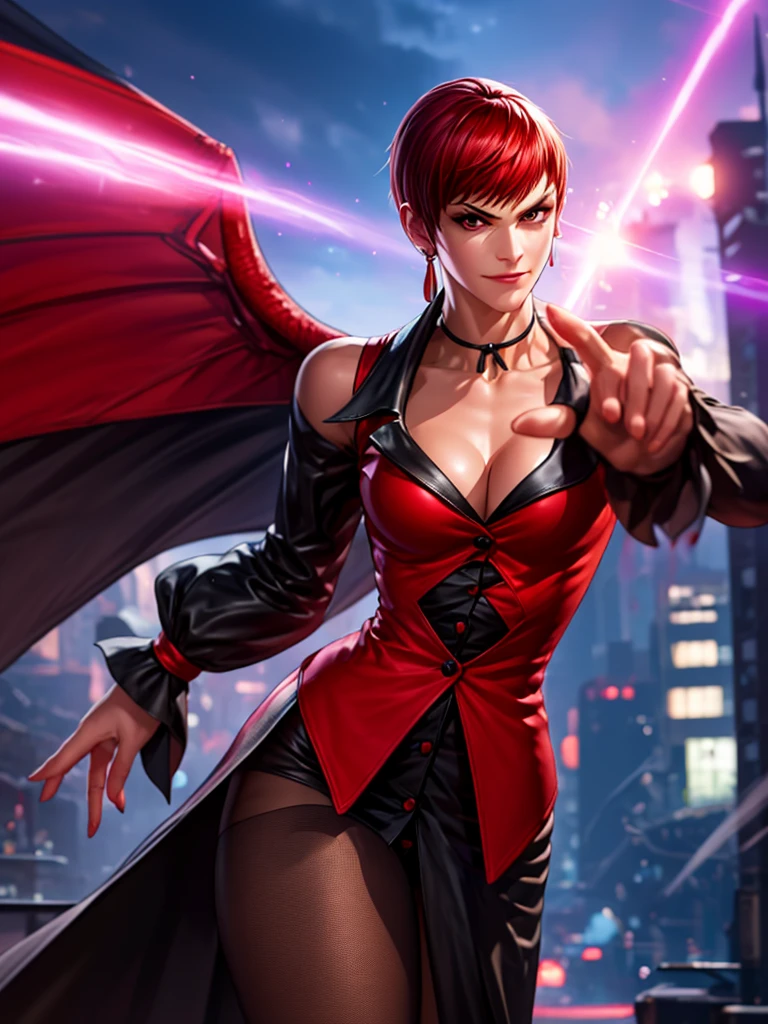 Woman in her 30s, alone, alone, athletic, very short red hair, ultra detailed, looking furiously at viewer with very upset eyes, angry gesture, has morrigan the vampire outfit, digital art, moonlight, young woman, hands beautiful and perfect. with perfect fingers, perfect legs, beautiful body, beautiful nose, beautiful character design, perfect face, looks at the viewer (focusing on the entire character), closed mouth, Light_Smile, official art, 8k CG wallpaper extremely detailed unit, lighting perfect, bright and colorful front lighting, glowing skin (masterpiece: 1.0), (best quality: 1.0), ultra high resolution, 4K, ultra detailed photography, 8K, HDR, high resolution, nonsense: 1.2, Kodak portra 400, film grain, blurred background, bokeh: 1.2, lens flare, (vibrant_color: 1.2), professional photography, (beautiful_face: 1.5), (narrow waist)
