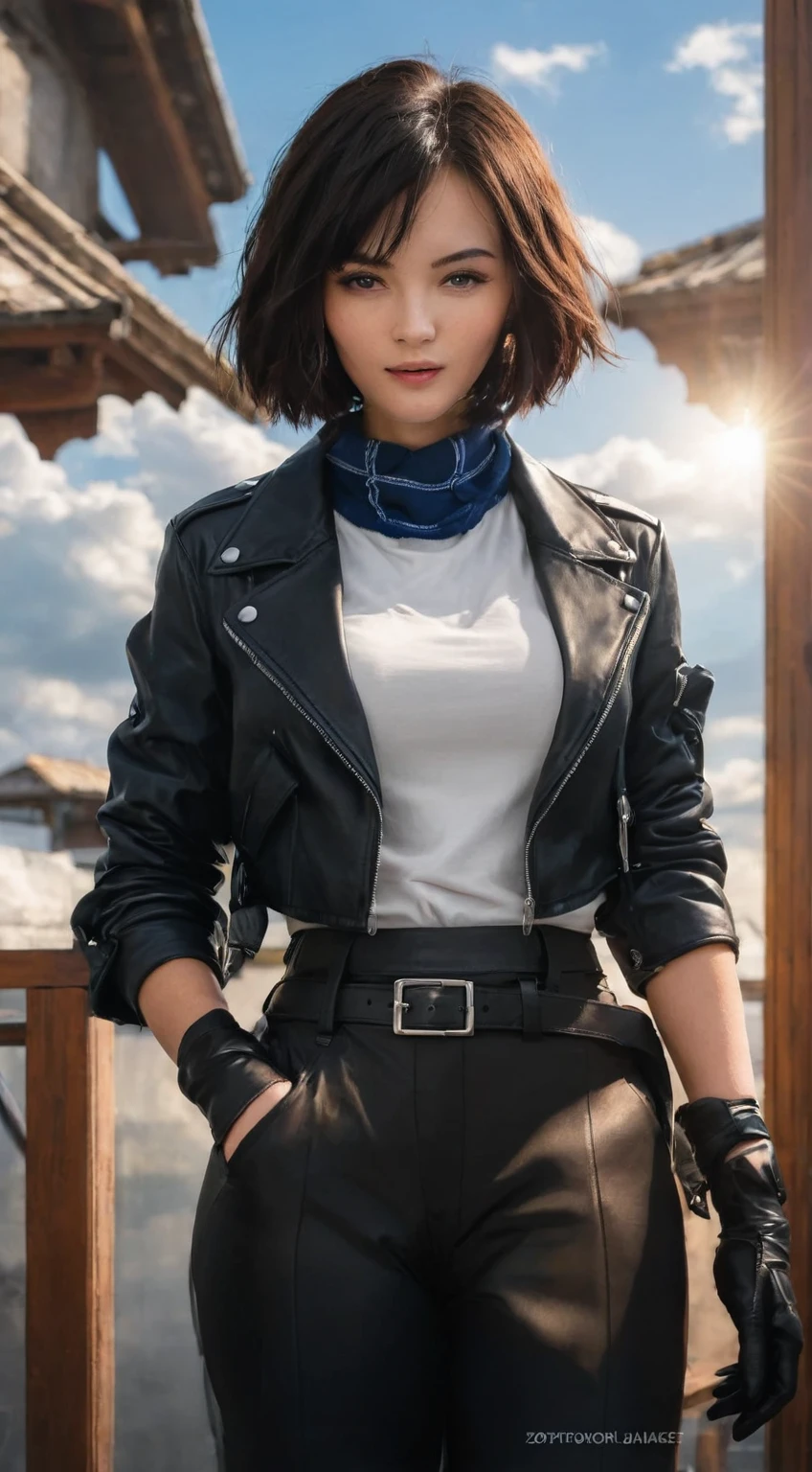 Biker, 1girl, Learherjacket, Shorthair_with_blue_undercolor