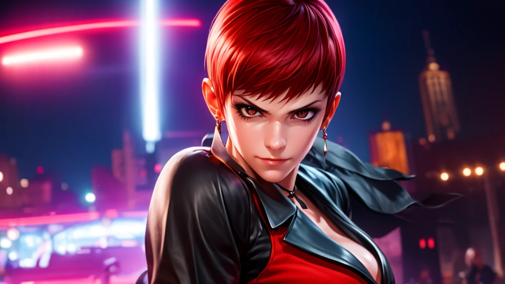 Woman in her 30s, alone, alone, athletic, very short red hair, ultra detailed, looking furiously at viewer with very upset eyes, angry gesture, digital art, moonlight, young woman, beautiful and perfect hands. with perfect fingers, perfect legs, beautiful body, beautiful nose, beautiful character design, perfect face, looks at the viewer (focusing on the entire character), closed mouth, Light_Smile, official art, 8k CG wallpaper extremely detailed unit, lighting perfect, bright and colorful front lighting, glowing skin (masterpiece: 1.0), (best quality: 1.0), ultra high resolution, 4K, ultra detailed photography, 8K, HDR, high resolution, nonsense: 1.2, Kodak portra 400, film grain, blurred background, bokeh: 1.2, lens flare, (vibrant_color: 1.2), professional photography, (beautiful_face: 1.5), (narrow waist)
