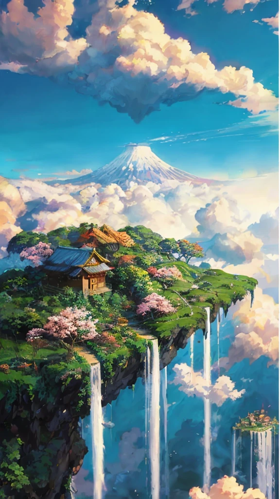  pictures Draw a waterfall and a house in the sky, Anime landscape,  Makoto Shinkai Cyril Rolando , The nature of anime, beautiful Anime scene, Anime sceneที่สวยงามและสงบ, Anime scene, Dojo on the mountain,  Japanese fantasy , Anime landscape wallpaper, Anime sceneที่สวยงาม, amazing wallpaper, Ross Tran.  scenery background ,  Traditional Japanese art , Sky Island 