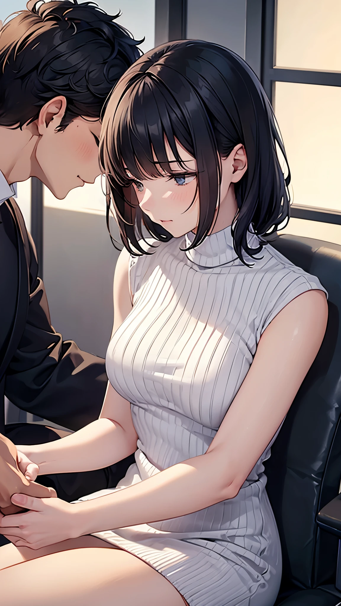 1 girl、 1 boy、hetero、(Cinematic digital artwork: 1.3), high quality, table top, 最high qualityの, Super detailed, figure, [4k Digital Art]、 indosugu nr, (sharp focus: 1.5), (moody lighting:1.2), Depth of the bounds written, Bokeh, 4k 、High resolution, Super detailedな, Highly detailed CG Unity 8K wallpaper, realistic, Photoreal, Raw photo, beautiful and detailed face, pale skin, realistic glowing skin, fine cloth texture, detailed hair texture, perfect body, beautiful face, acura, anatomically correct, highly detailed face, skin texture, natural neck length, ((closed my eyes)), (beautiful hands), (Glossy skin:1.2), thin legs, thin legs, knowledgeable person、detailed face、detailed background、 
short bob,dark love hotel bed、woman straddling a man、high school girl、big breasts、、blazer and skirt,
((( Sweat, vapor, open your mouth,blush,find your audience)))
intense sex,Motion Effect、Control Net - Open Pose、