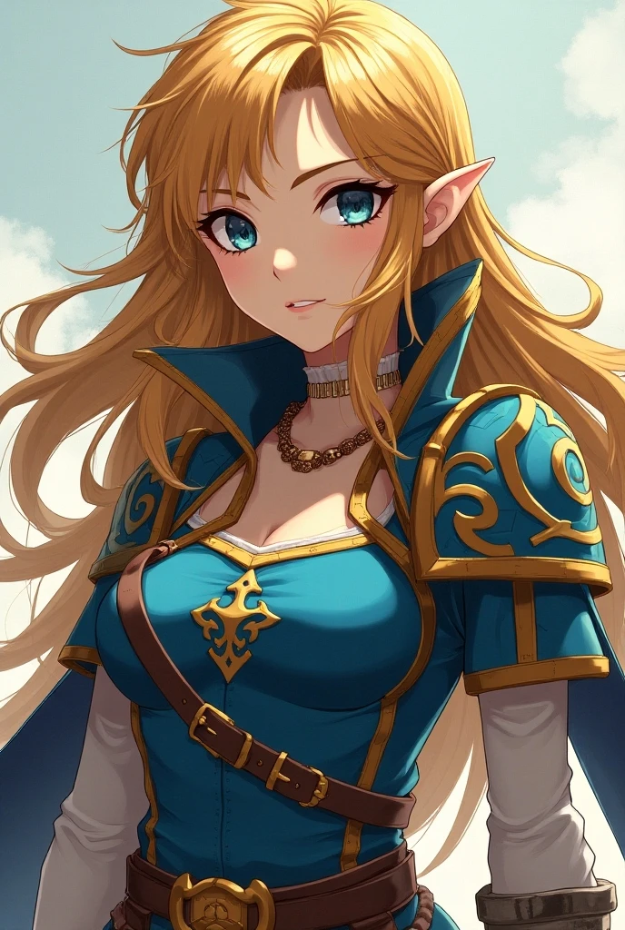 zelda from the legend of zelda, detailed character portrait, beautiful detailed eyes, beautiful detailed lips, extremely detailed face, long eyelashes, intricate costume design, holding master sword, master swordsman, princess of hyrule, in the style of shigeru miyamoto and takashi tezuka, vibrant colors, fantasy, cinematic lighting, highly detailed, 8k, best quality, masterpiece