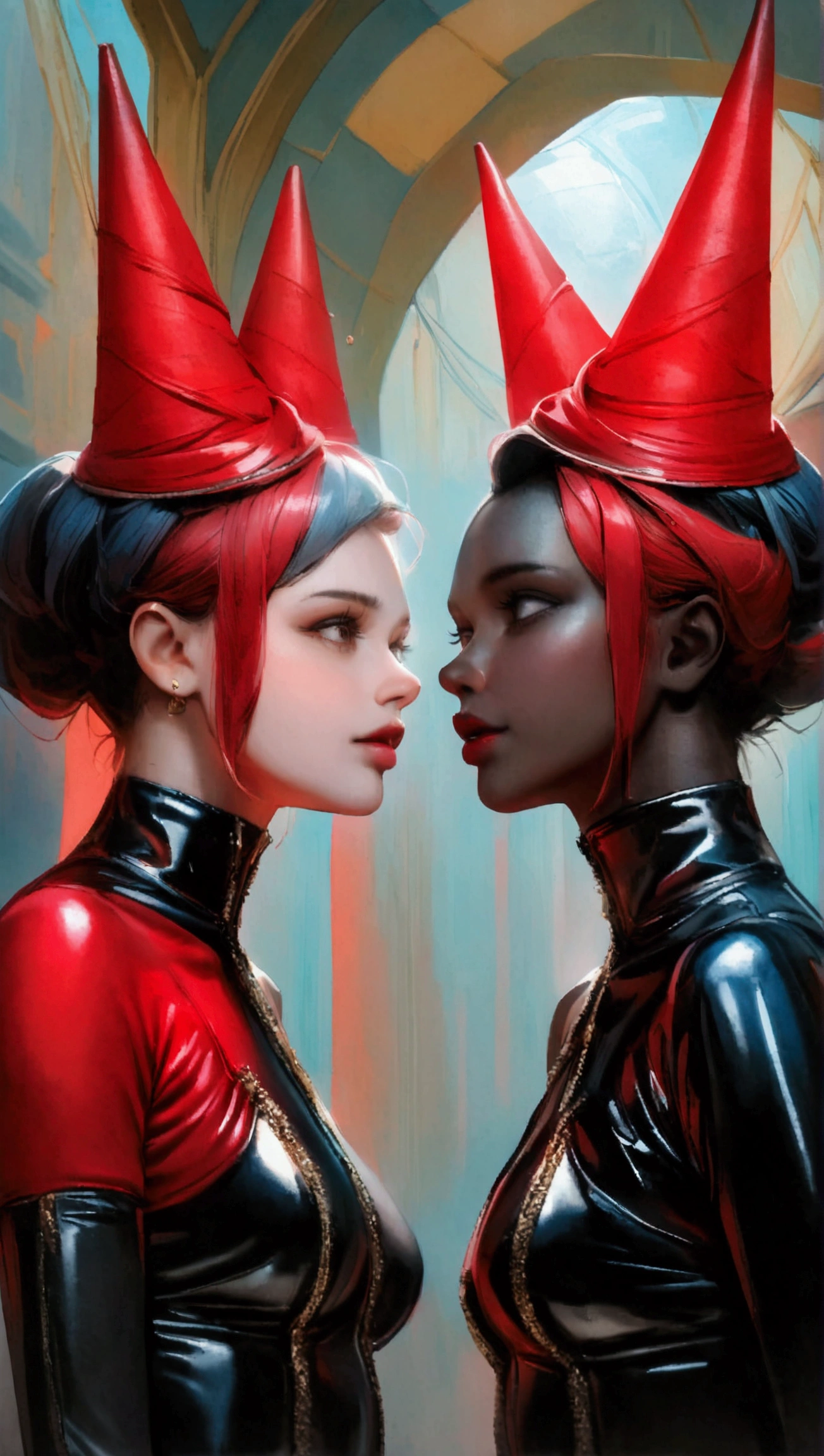 young ethereal siamese twin girls, white hair, purple eyes, Hellwalker, incoming death, hell, black bloody veins growing and intertwining out of the darkness, oozing thick yellow blood, veins growing and pumping blood, vascular networks growing, connecting, expanding, red veins everywhere, [zdzislaw beksinski], (sharp colors:1.3), (rainbow skin:1.1), (Infrared:1.2), ultra detailed, intricate, oil on canvas, ((dry brush, ultra sharp)), (surrealism:1.6), (disturbing:1.6), beksinski style painting, satanic symbols, (full body), centered body, realistic, ((intricate details)), (pale gothic evil queen), dynamic pose, perfect face, (realistic eyes), perfect eyes, ((surreal gothic background)), sharp focus, cartoon, (head tilt back,:1.6)<lora:SDXLHighDetail_v5:1.0><lora:SDXLHighDetail_v5:1.0>