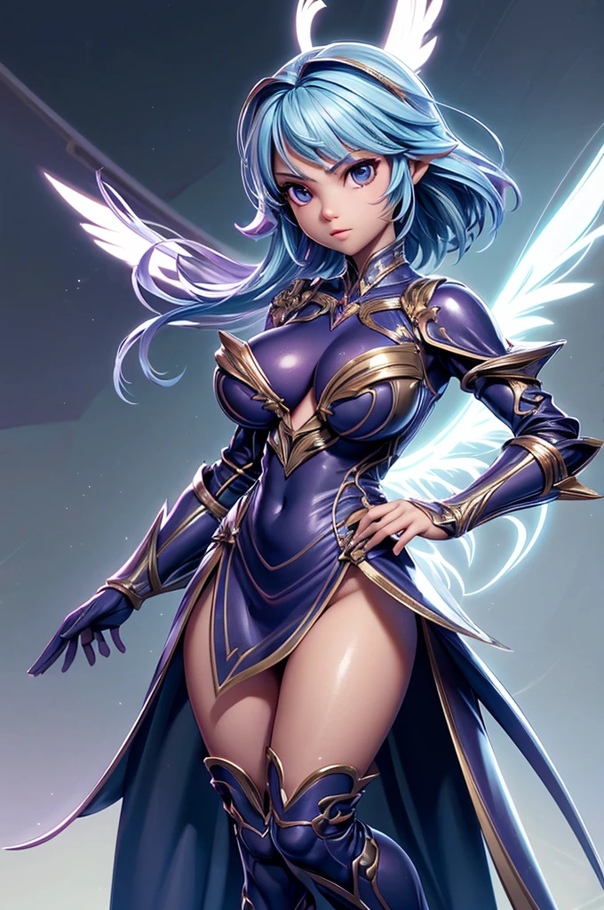 (((masterpiece))), best quality,(noelle_silva),long hair ,twintails,purple eyes,silver hair, bangs, ((water_armor)), earring, wings, blurry background, crown, valkyrie, armored dress, angel, night, holding water sword, fighting stance
