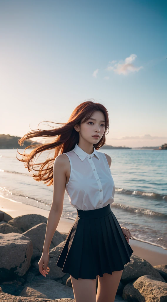 8k, Raw photo, highest quality, masterpiece:1.2), masterpiece, highest quality, figure, Very detailed, Fine details, High resolution, 8k,wallpaper, Perfect dynamic composition,(Detailed high quality, Realistic depiction of eyes:1.3)、 Woman、Arms wrapped around his back, hands tie behind back, Crouching on the deck of a yacht at sea、White panties are visible、Wearing a short-sleeved shirt、Wearing a long skirt、whole body、The whole thing faces forward、21talent、Beauty、I am a TV personality.、Well-formed face、Make your eyes even、Beautiful black hair fluttering violently in the wind、Fluttering bangs、Well-balanced proportionedium build、Beautiful legs、Refreshing small face、Beautiful scenery、