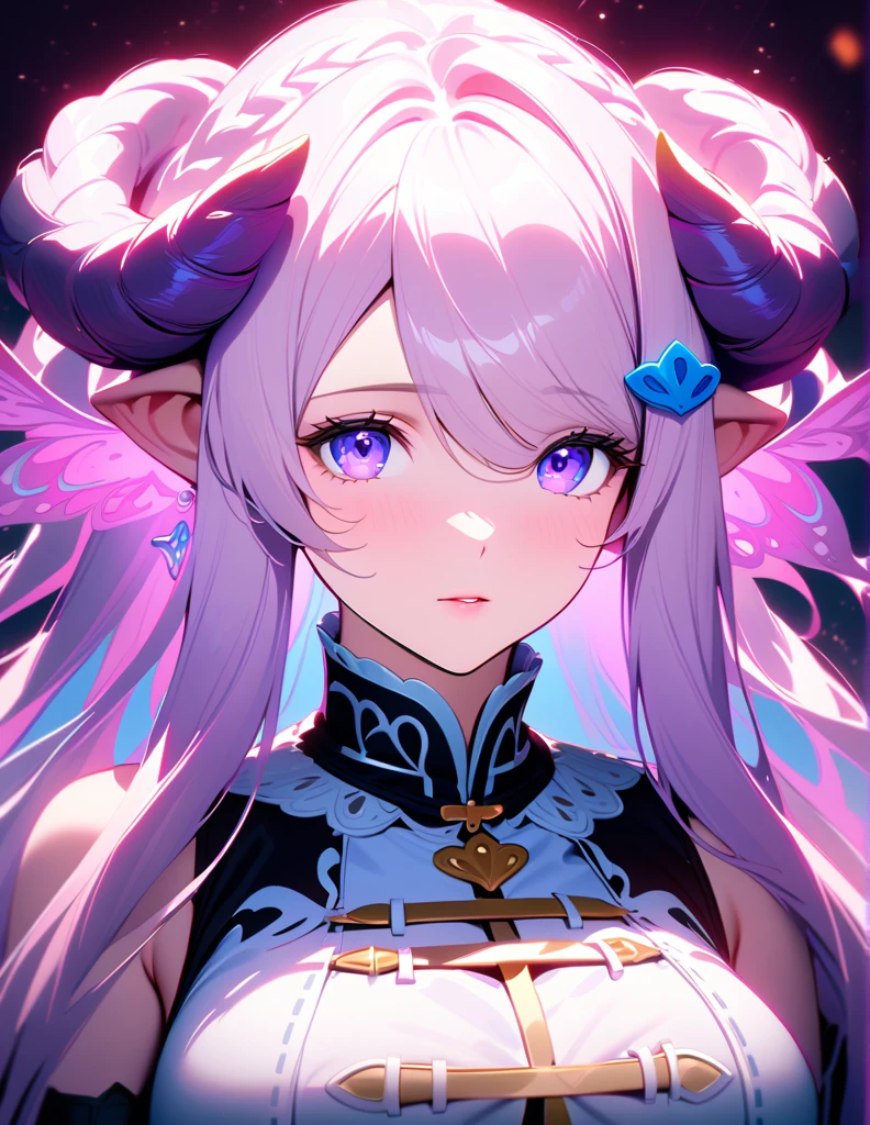 masterpiece, top quality, super detailed, 8k, detailed lighting, detailed shadows, (real:1.2), 1 girl, intricate dress, purple eyes, moderate breast, narmaya, portrait, cinematic, dramatic lighting, vibrant colors, fantasy, ethereal, elegant, mystical