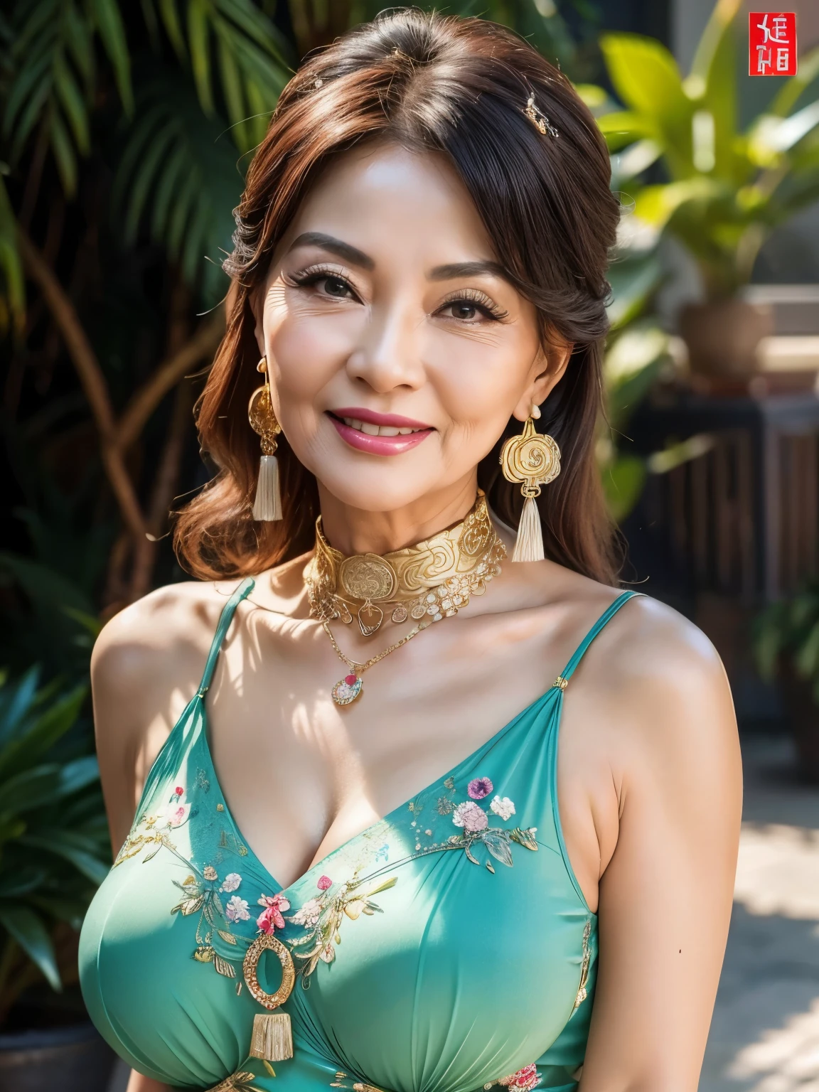 77 years old mom milf Chinese Lady large earring Big choker navel piercing decoration A bracelet realisitic Gorgeous Madame Beautiful Mature Woman sexly Smile Gentle woman navel piercing 4K High quality Gorgeous Madame Beautiful Mature Woman