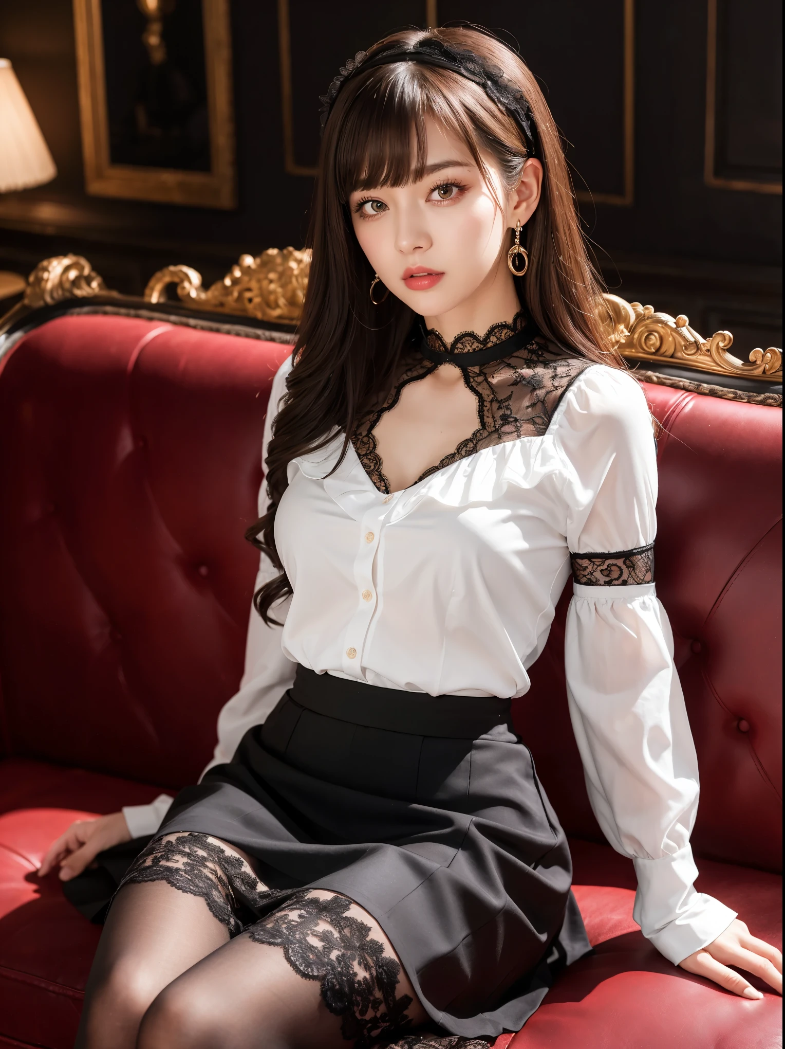 (((Japanese)))(10-year-old girl) ((((10-year-old girlが一人、alone)))) Black Hair Red Extensions whole body写真 Full Shot short hair Low ponytail whole body Thighs Purple lace blouse Black lace collar Black lace(skirt) Red nails ((mesh)) Black pantyhose cute Moe sleeves Long sleeves Hands in sleeves Between the legs Spread your legs Spread your legs between legs Visible through the gap(Red panties) ((Gothic)) ((punk)) (Long sleeve) ((ロングskirt)) (((Long flared cuffs))) ((punkロック))