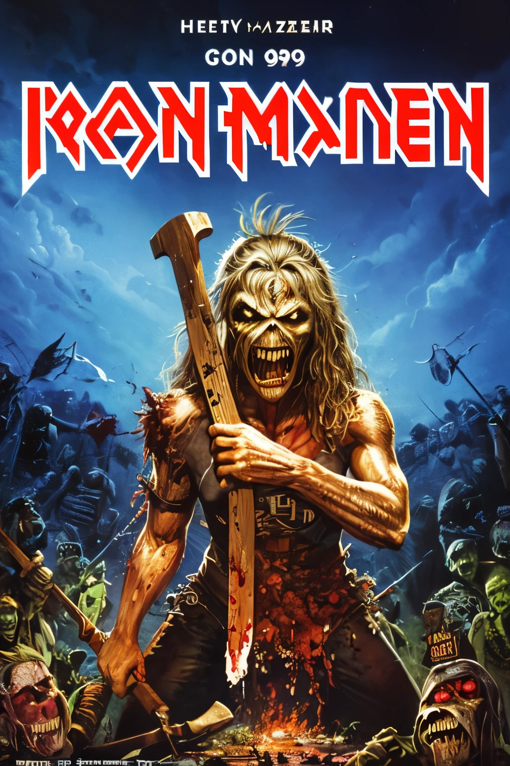eddie with flag of spain ,heavy , most excellent details, (monster:1.1),, moist, dressed, humanoid, intimidating, eery, (ugly:1.1), rotten, decayed, eddie <lora:Iron_eddie:.7>iron maiden guitar electric,A portrait of an imperial marine rising above a futuristic battlefield, mud covers the Cloud Gray Tangerine Orange camouflage uniform and light protective gear, fearful facial expression, smoke and dust, eddie