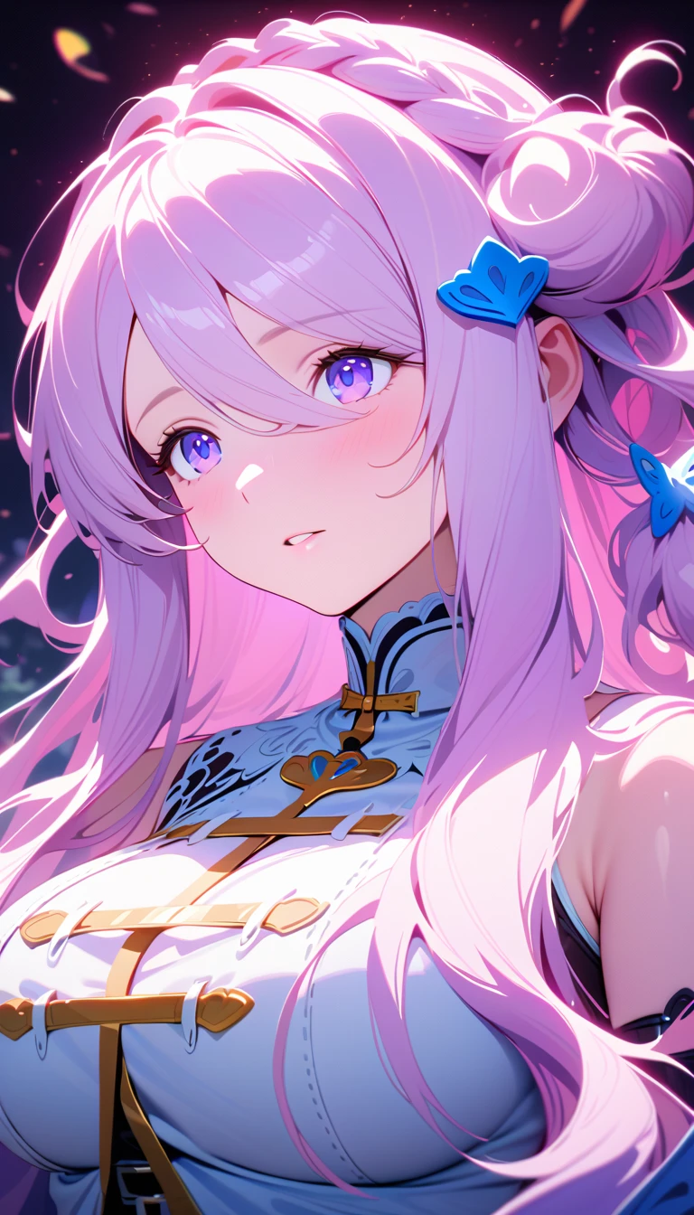 masterpiece, top quality, super detailed, 8k, detailed lighting, detailed shadows, (real:1.2), 1 girl, intricate dress, purple eyes, moderate breast, narmaya, portrait, cinematic, dramatic lighting, vibrant colors, fantasy, ethereal, elegant, mystical