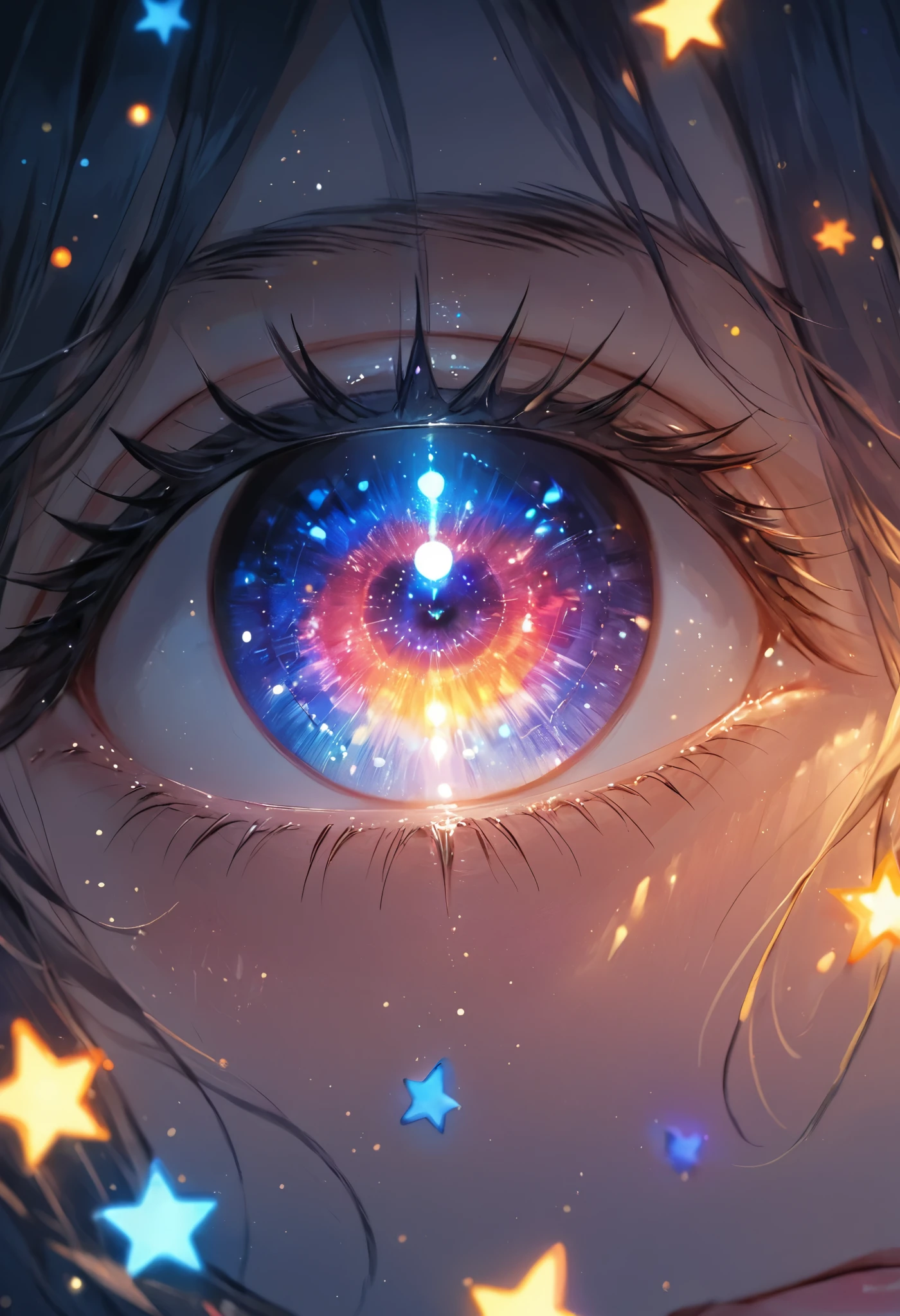 (masterpiece, best quality, ultra-detailed, vivid colors, sharp contrast,scary) ,A close-up of a solemn, omnipotent god, standing beneath a star-filled night sky. His eyes glow with an inner light, as he delivers his declaration that all life belongs to him. The deep, vivid colors of the night sky contrast sharply with the divine glow around his figure. His expression is stern, almost indifferent, as if the fate of the universe is nothing more than his will. The stars above seem to pulse with his power, filling the scene with a sense of awe and mystery.