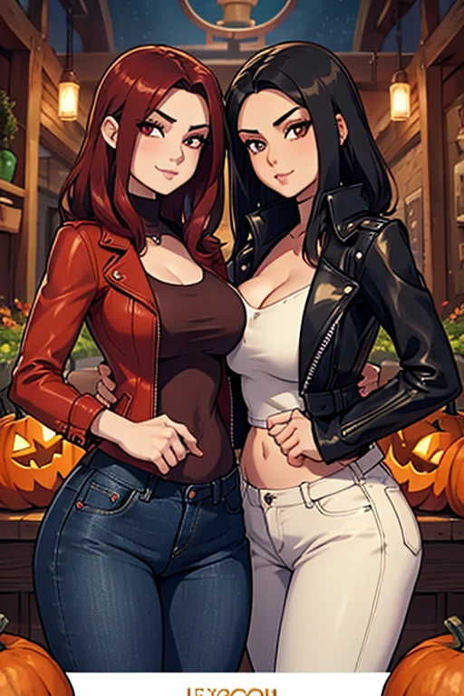 2 heads, a short chubby woman with 2 heads. Outside at night, in a busy city. Big tits. Punk. Thin beautiful face. Thin gorgeous face. Leather jacket. Miniskirt. Fishnet leggings. Young. Happy. Flirty. Seductive. Short. Wild messy maroon hair. Cute. Slutty. Girlfriend.