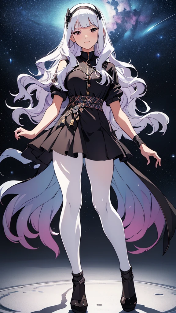 beautiful woman, takane shijou, long white hair, white skin, looking at the viewer, (full body tights: 1.5), feminine, full body, she is floating in the sky, put her index finger on her lips, (Spectacular starry sky with the Milky Way visible), nebula, night, (beautiful full moon), (low angle, view from below, A picture that looks like a movie advertisement), CG, unity, 8k, wallpaper, highest quality, masterpiece, best lighting, complex pupils, complex textile, realistic texture, detailed background