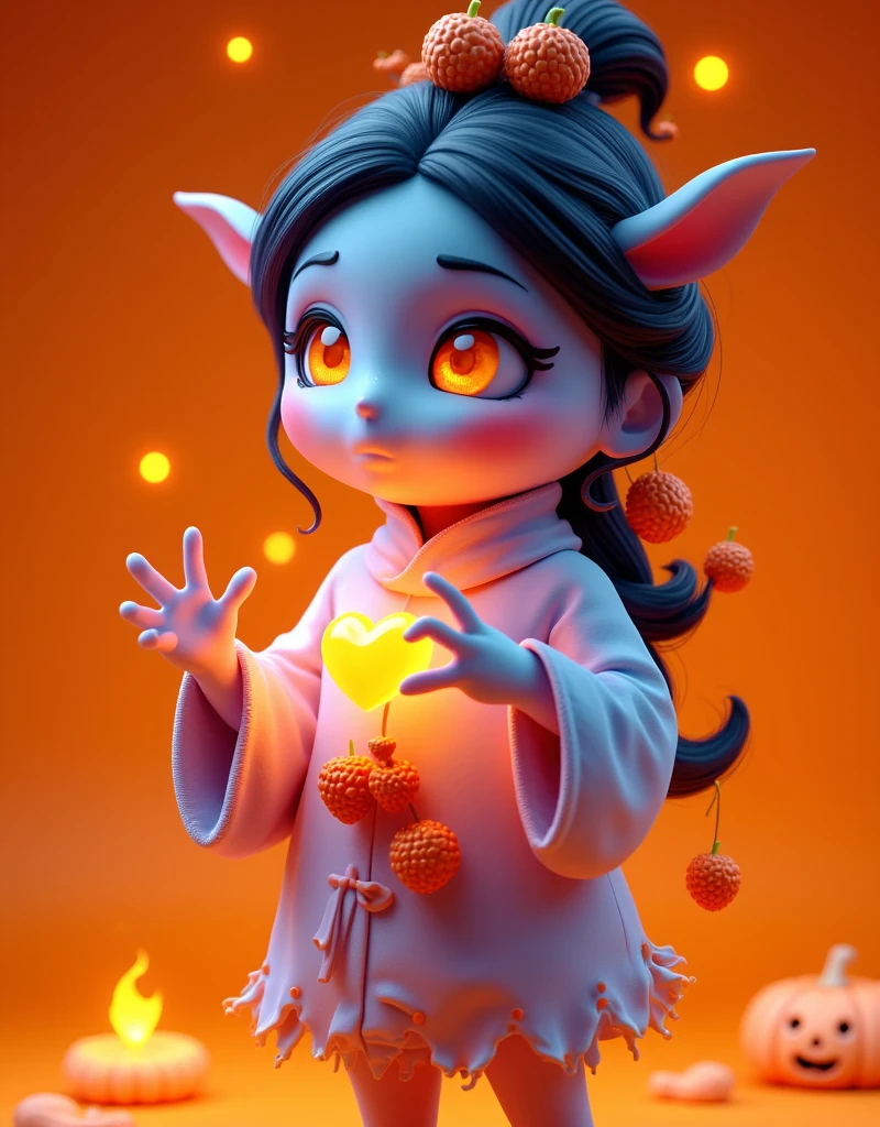 Cartoon，万圣节Cartoon鬼戴着女巫帽， makes a heart gesture with your hands isolated on an orange background,  happy Halloween concept , Thermal Imaging ， neon light silhouette ，(Fire feeling )，(Thermal Imaging 特效:1.5)，detail，Sense of atmosphere，Light Sensitivity，Luminescence，Light and Shadow, Fresh and natural, fairy tale, color, Abstract composition, 奇幻的Cartoon,Dreamy emotions, Beautiful fantasy art, Ethereal fantasy,  very beautiful fantasy art , Digital Art Fantasy,  enchanting and otherworldly , Fantasy Beauty, Volumetric Light, Natural soft light, C4D rendering, super high detail, color鲜艳, Bright, RGB, color斑斓), (High contrast:1.5), (whole body:1.8), Magazine Photography,  popular on social platforms , ((Dopamineism)), (((Dopamine color matching))), Facing the screen, Dopamine color, High Saturation,  High Contrast,  High Definition , Dopamine, (in the style of Y2K), Luo Erchun, Three-dimensional ancient style, Oriental Poetry and Painting, (Ultra-fine:1.2, Out of Focus:1.2, color鲜艳, Movie Lighting, Chiaroscuro, Ray Tracing,  Surrealism , masterpiece, ccurate, Anatomically correct, Textured Skin, 超级detail, 8k), 3d, 8k, UHD [Vision:1.0] [Wide Angle:1.0]