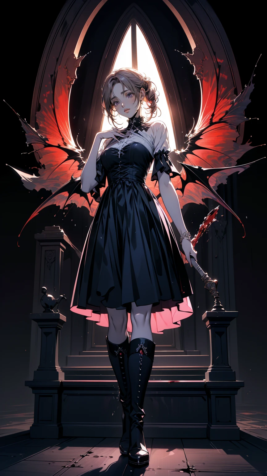 Shadowed face　、beautiful girl、とてもcute天使、Pink Gothic Fashion、cute、、smile、 Long Skirt、Black long boots、.(Best Quality,4K, High Resolution ,masterpiece:1.2),  very detailed,Realistic:1.37, Spooky altar background ,Dark fantasy,Red color scheme,Ominous atmosphere,Eye-catching,story,anatomy,  anime style,  Concept Art ,beautiful細部までこだわった顔と (((Red eyes ))),A terrifying ritual ,devil的儀式,Premature death,Inappropriate behavior,クレイジーsmile,Scythe Face,Girl Monster, beautiful, Delicate facial features , Sharp Eye,  sharp fangs, pale Skin, Dark Background, Cinema Lighting,  Dramatic Shadows , Gothic style, Dark atmosphere , Dark fantasy, 1 person&#39;S,  Please open your mouth wide,  open my mouth and bare my teeth ,Sharp teeth like a beast, Wide lips, Very wide mouth, Red cheeks, ,(Blood splatter:1.4),Scary smile, smile,Angel Design, TwiSted smile、Bloody、Blood is flowing from my head ,,,,,、Blood splatter、,(Blood splatter:1.4),skull,devil&#39;s gun,Horror Style, (( Fantasy Sweet Taffle Ruffle Pink Costume)), (( flowing blond hair )), ,(Blood splatter:1.4),Female Curves,  sexy flat stomach , Perfect hands, Perfect anime face, (Pink Tata Dress)),  standing, ((邪悪なsmile)), ,(Blood splatter:1.4), Steam circulation, Moonlight Illumination, night lighting, (Blood splatter:1.6),アニメAngel Design, TwiSted smile、Bloody、Blood is flowing from my head ,,,,,、Blood splatter、,(Blood splatter:1.4), skull,Gothic architecture、 Western architecture、 fantasy world where flowers shine 、,Victorian city, Skeleton Gas Light, absurd,  High Resolution 、 ((Tabletop)), ((Best Quality)), (  very detailedな), ((  very detailed)), (beautiful), ((cute)), (NFSW:1.8), Alone,(:1.6)、(world&#39; the scariest creepy demon girl :1.5)beautiful face、Full Body Ezbian、pale, beautiful肌、beautiful金の髪、smile gently、Dark building ruins、(snow white&#39;Frill dress:1.3)、(Dark ruins stained with blood:1.3)、Low angle full body shot、(少女は血の海の中に standing:1.5)、(The ground :1.3)、(The girl lost a lot of blood.....:1.3)、(クレイジーsmile:1.6)、Spirits、(Blood dripping from the mouth:1.3)、
