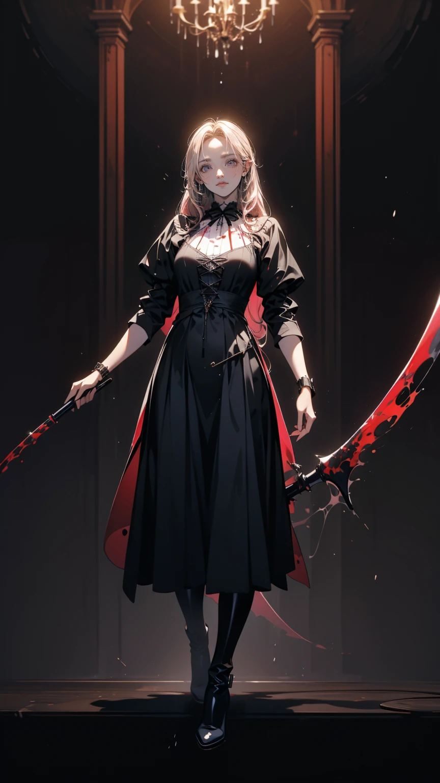 Shadowed face　、beautiful girl、とてもcute天使、Pink Gothic Fashion、cute、baby face、smile、 Long Skirt、Black long boots、.(Best Quality,4K, High Resolution ,masterpiece:1.2),  very detailed,Realistic:1.37, Spooky altar background ,Dark fantasy,Red color scheme,Ominous atmosphere,Eye-catching,story,anatomy,  anime style,  Concept Art ,beautiful細部までこだわった顔と (((Red eyes ))),A terrifying ritual ,devil的儀式,Premature death,Inappropriate behavior,クレイジーsmile,Scythe Face,Girl Monster, beautiful, Delicate facial features , Sharp Eye,  sharp fangs, pale Skin, Dark Background, Cinema Lighting,  Dramatic Shadows , Gothic style, Dark atmosphere , Dark fantasy, 1 person&#39;S,  Please open your mouth wide,  open my mouth and bare my teeth ,Sharp teeth like a beast, Wide lips, Very wide mouth, Red cheeks, ,(Blood splatter:1.4),Scary smile, smile,Angel Design, TwiSted smile、Bloody、Blood is flowing from my head ,,,,,、Blood splatter、,(Blood splatter:1.4),skull,devil&#39;s gun,Horror Style, (( Fantasy Sweet Taffle Ruffle Pink Costume)), (( flowing blond hair )), ,(Blood splatter:1.4),Female Curves,  sexy flat stomach , Perfect hands, Perfect anime face, (Pink Tata Dress)),  standing, ((邪悪なsmile)), ,(Blood splatter:1.4), Steam circulation, Moonlight Illumination, night lighting, (Blood splatter:1.6),アニメAngel Design, TwiSted smile、Bloody、Blood is flowing from my head ,,,,,、Blood splatter、,(Blood splatter:1.4), skull,Gothic architecture、 Western architecture、 fantasy world where flowers shine 、,Victorian city, Skeleton Gas Light, absurd,  High Resolution 、 ((Tabletop)), ((Best Quality)), (  very detailedな), ((  very detailed)), (beautiful), ((cute)), (NFSW:1.8), Alone,(:1.6)、(world&#39; the scariest creepy demon girl :1.5)beautiful face、Full Body Ezbian、pale, beautiful肌、beautiful金の髪、smile gently、Dark building ruins、(snow white&#39;Frill dress:1.3)、(Dark ruins stained with blood:1.3)、Low angle full body shot、(少女は血の海の中に standing:1.5)、(The ground :1.3)、(The girl lost a lot of blood.....:1.3)、(クレイジーsmile:1.6)、Spirits、(Blood dripping from the mouth:1.3)、
